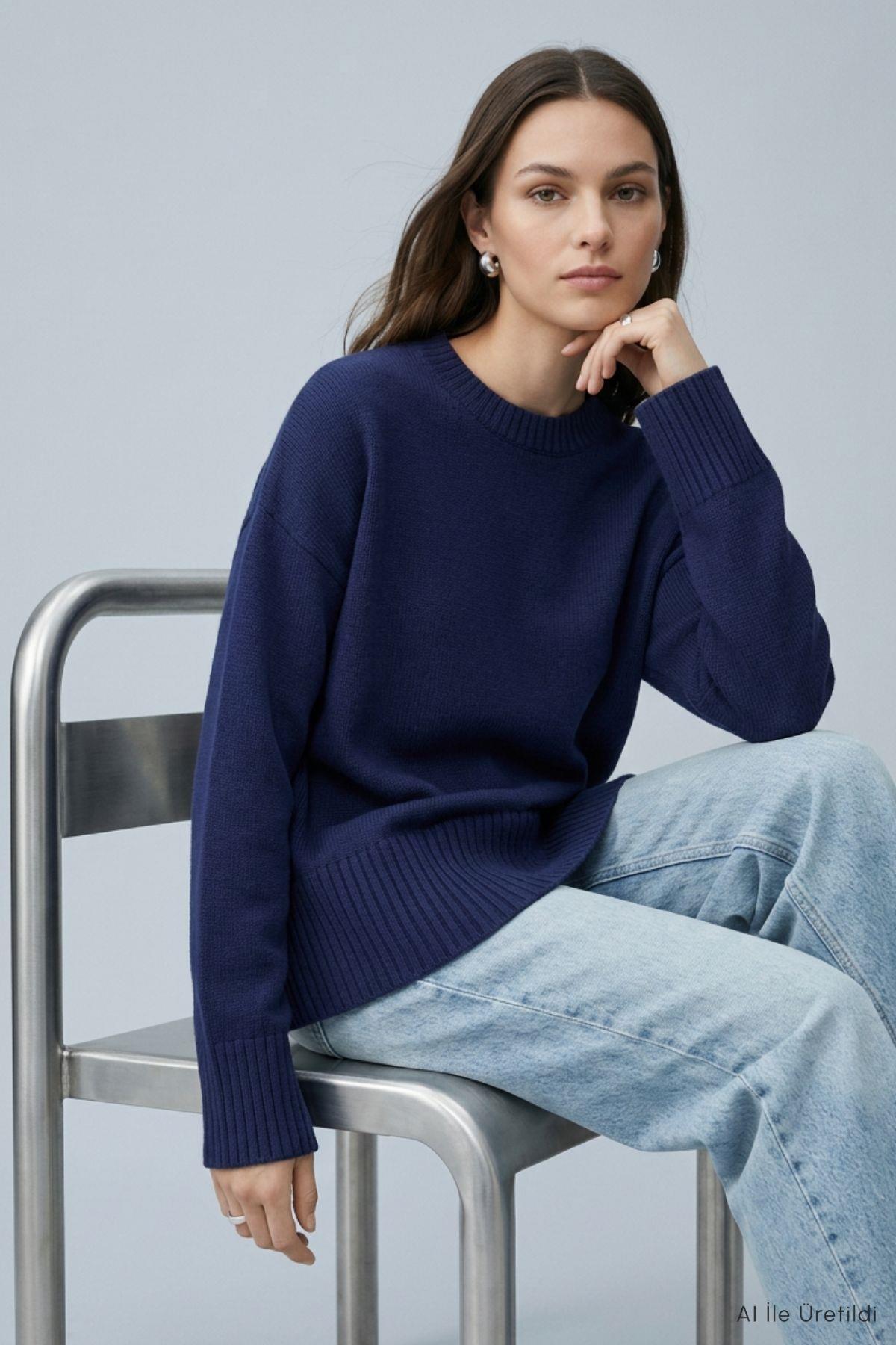 Bisiklet Yaka Oversize Triko Kazak 2521 Laci - Rays