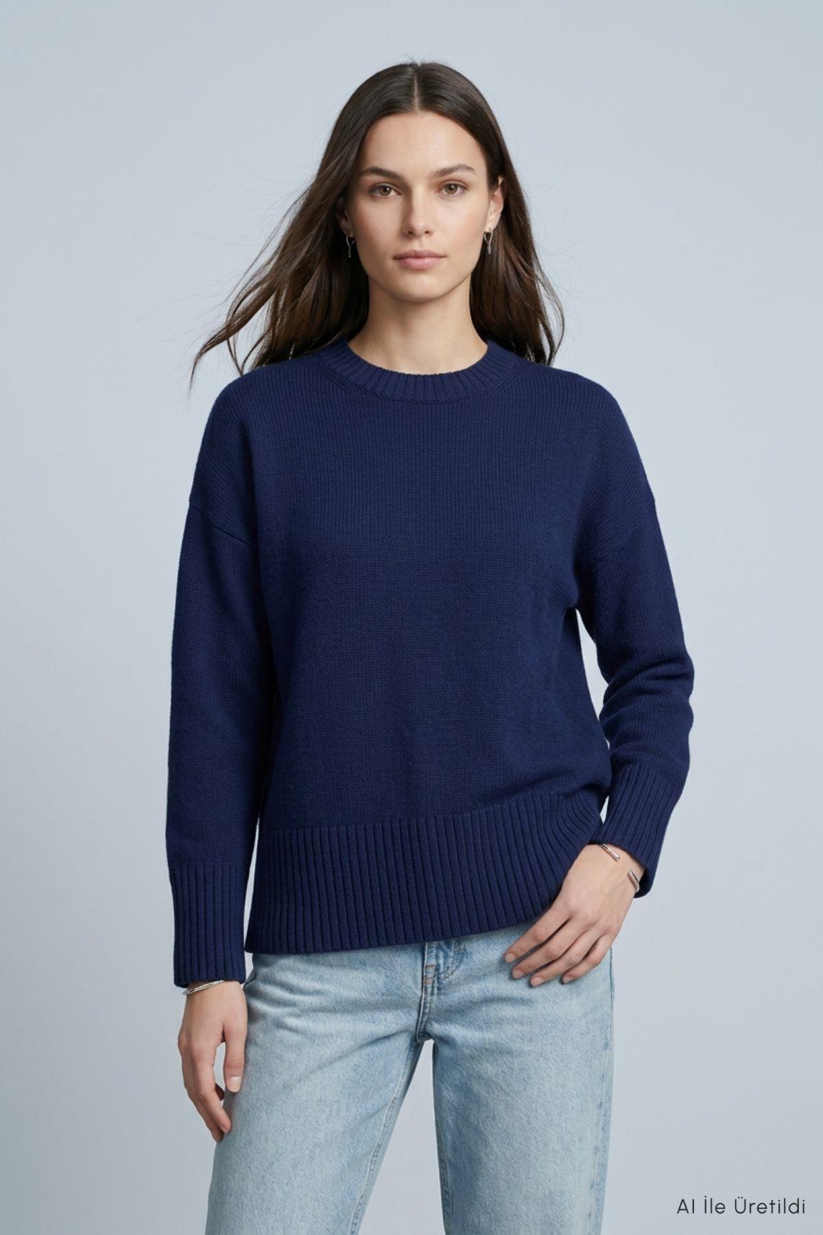 Bisiklet Yaka Oversize Triko Kazak 2521 Laci - 2