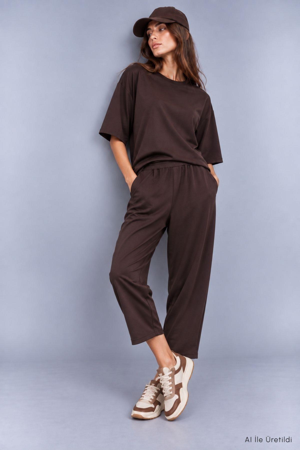 Bisiklet Yaka Pantolon Takım 8749A Kahve - RAYS