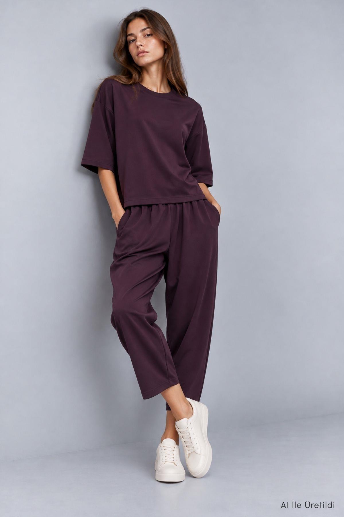 Bisiklet Yaka Pantolon Takım 8749A Mürdüm - RAYS