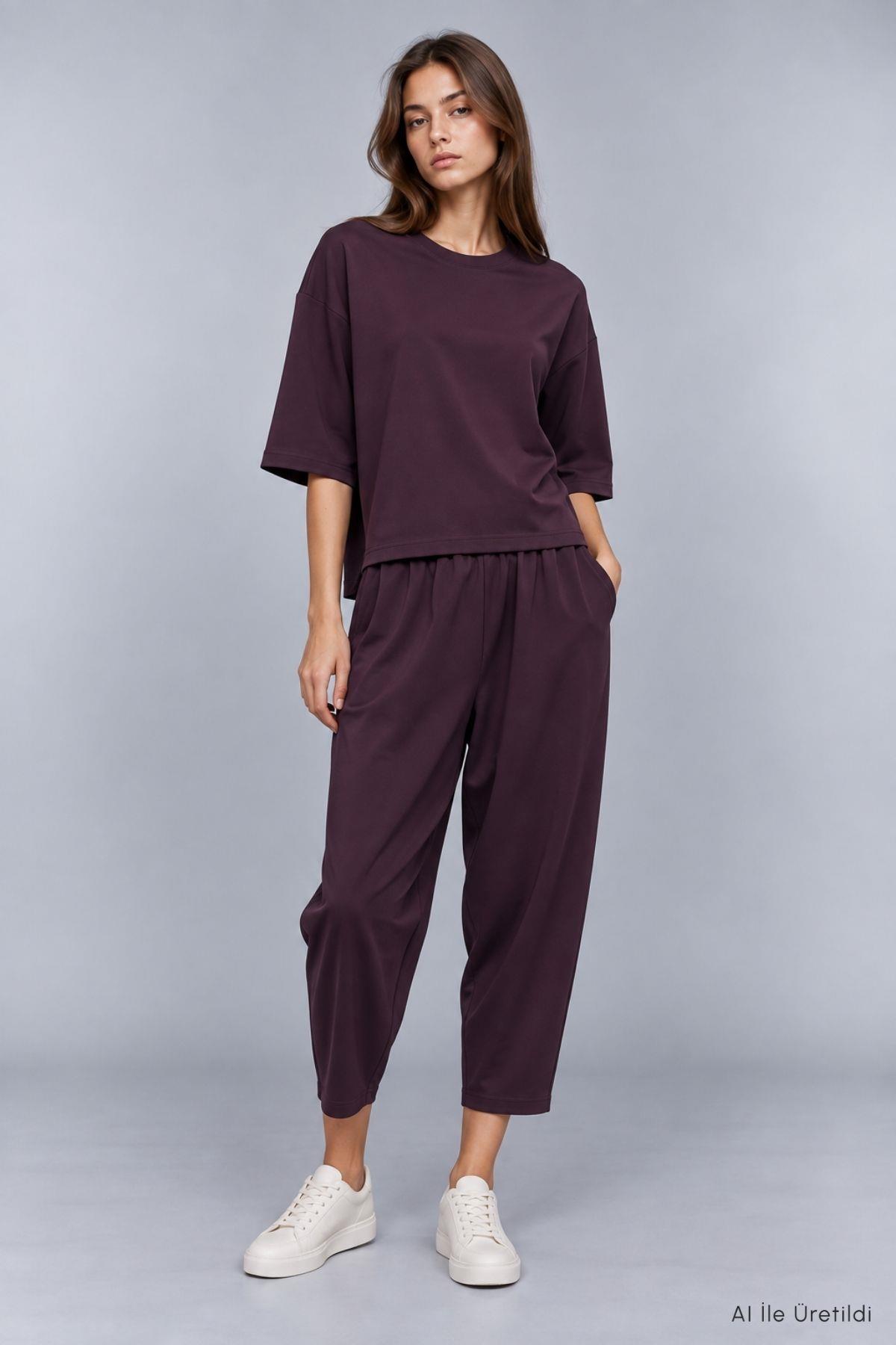 Bisiklet Yaka Pantolon Takım 8749A Mürdüm - RAYS