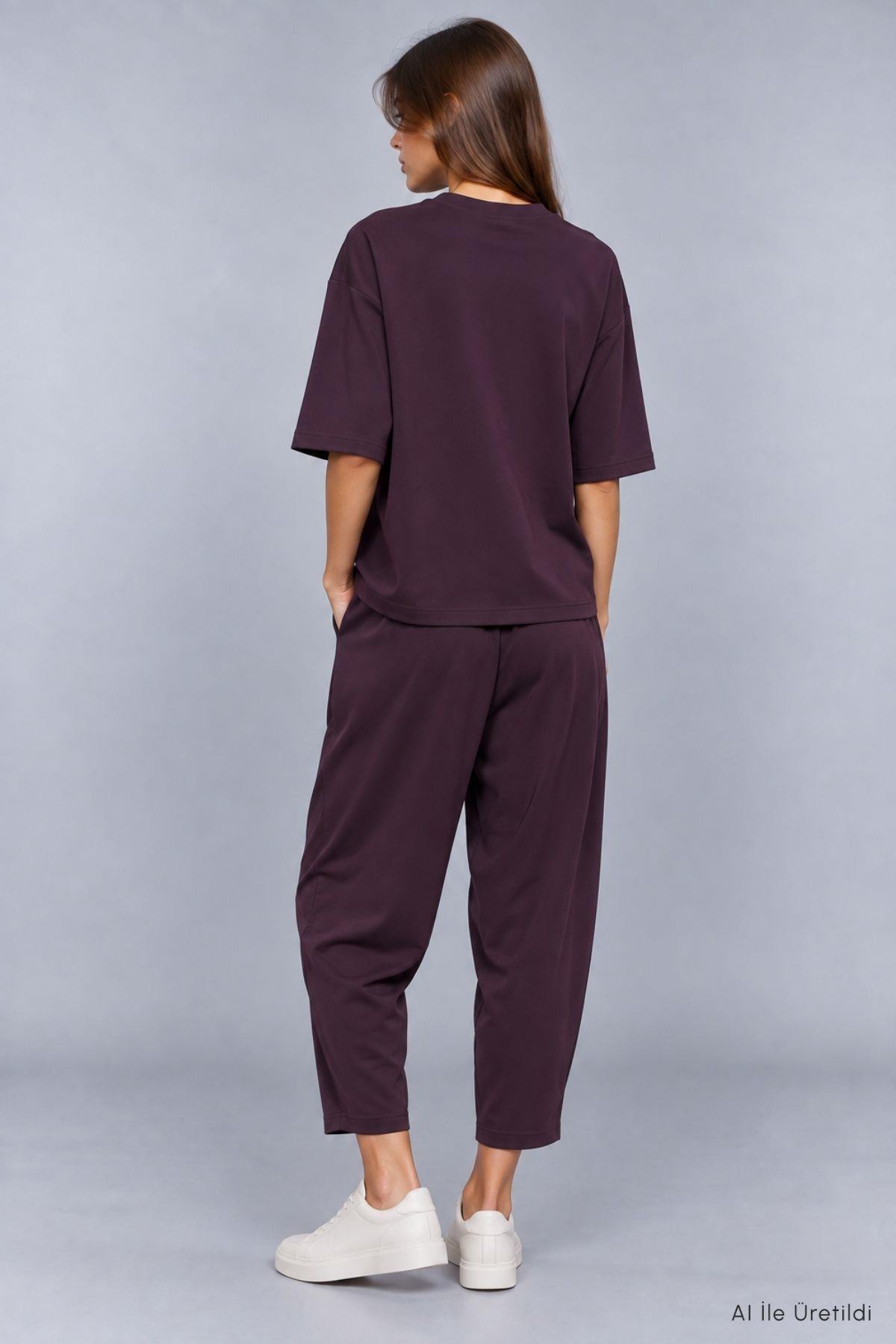 Bisiklet Yaka Pantolon Takım 8749A Mürdüm - RAYS