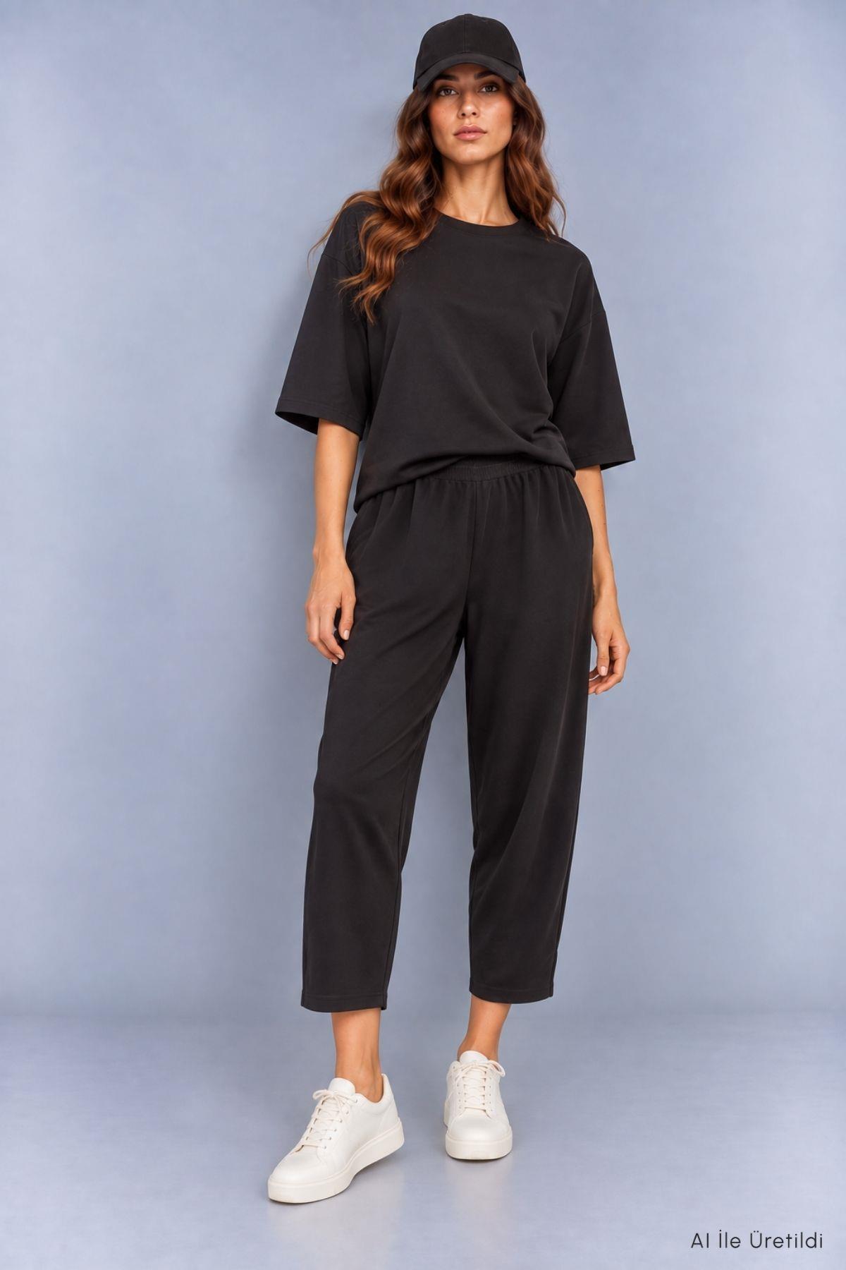 Bisiklet Yaka Pantolon Takım 8749A Siyah - RAYS