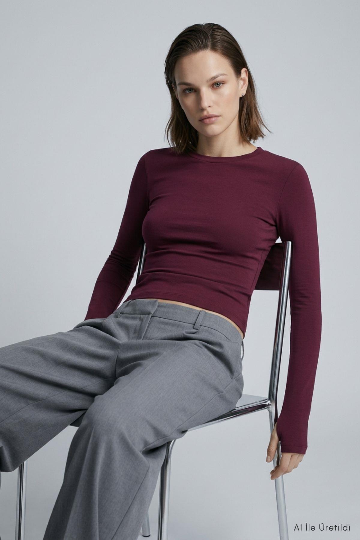Bisiklet Yaka Parmak Geçirmeli Penye Body 911 Bordo - RAYS