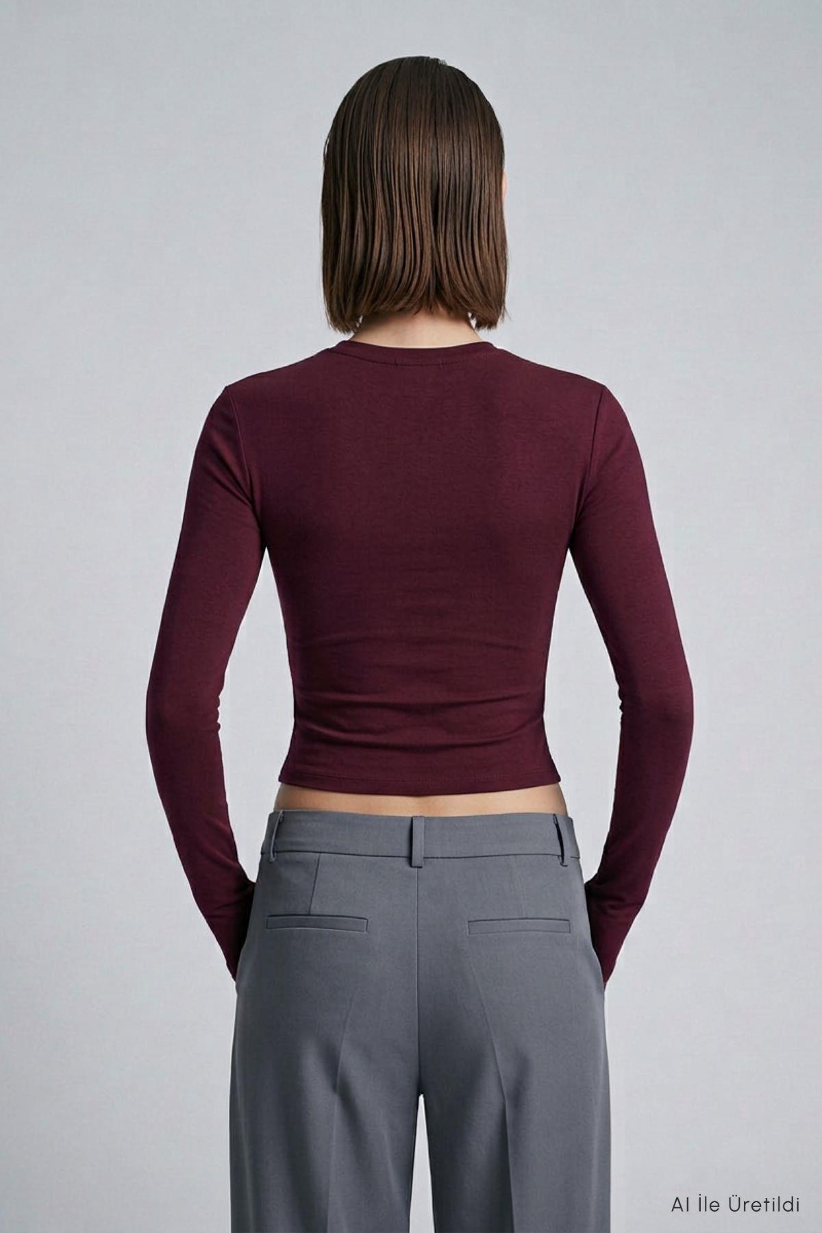 Bisiklet Yaka Parmak Geçirmeli Penye Body 911 Bordo - 5