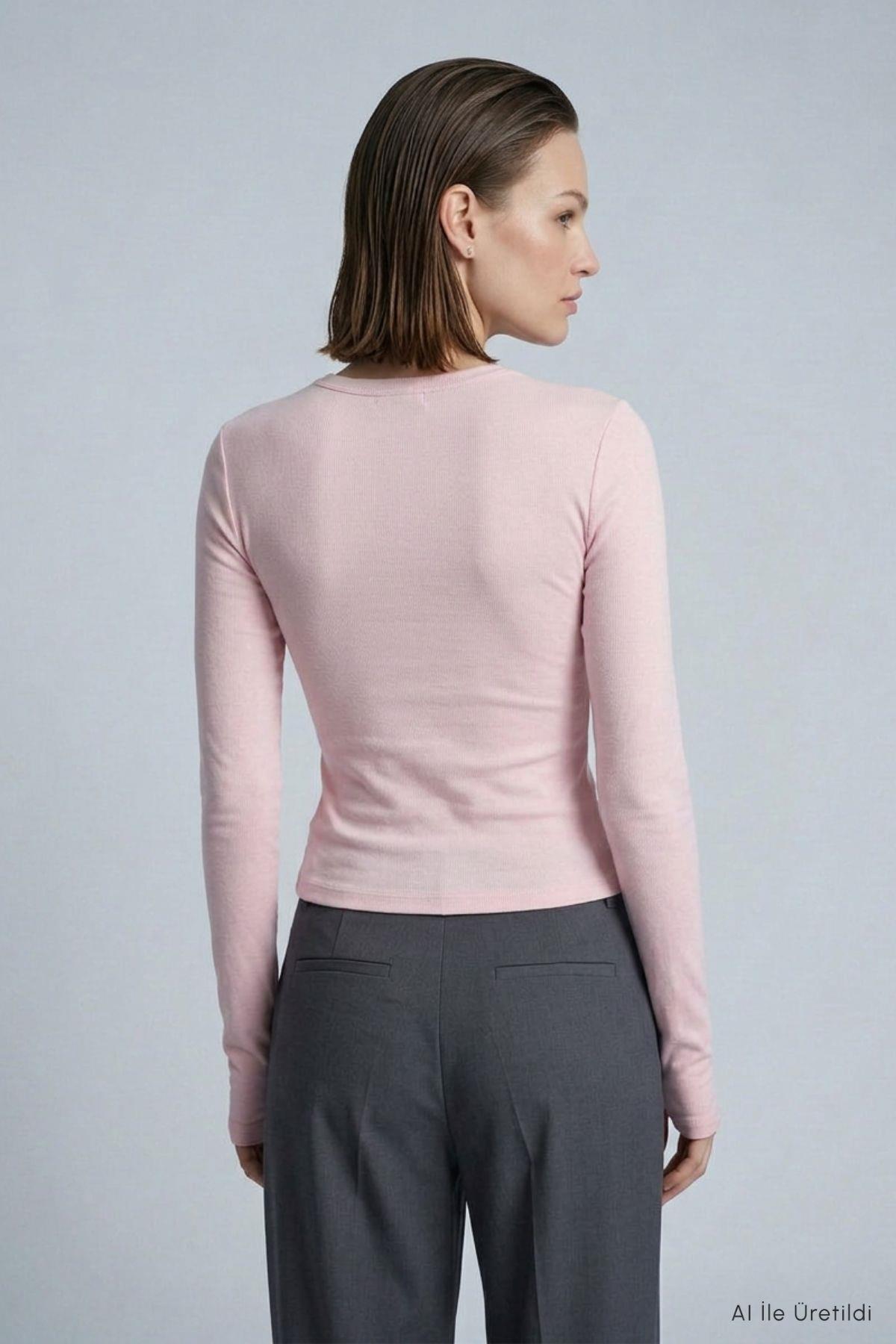 Bisiklet Yaka Parmak Geçirmeli Penye Body 911 Pembe - RAYS