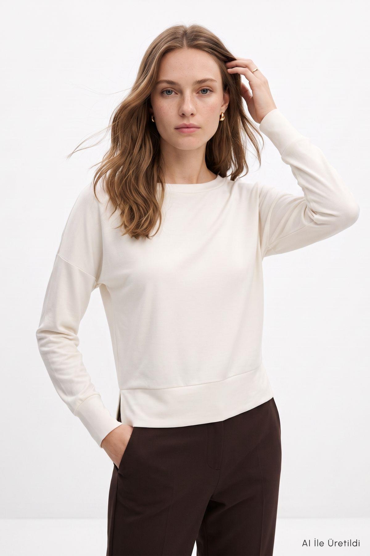 Bisiklet Yaka Sweat 8307A Ekru - RAYS
