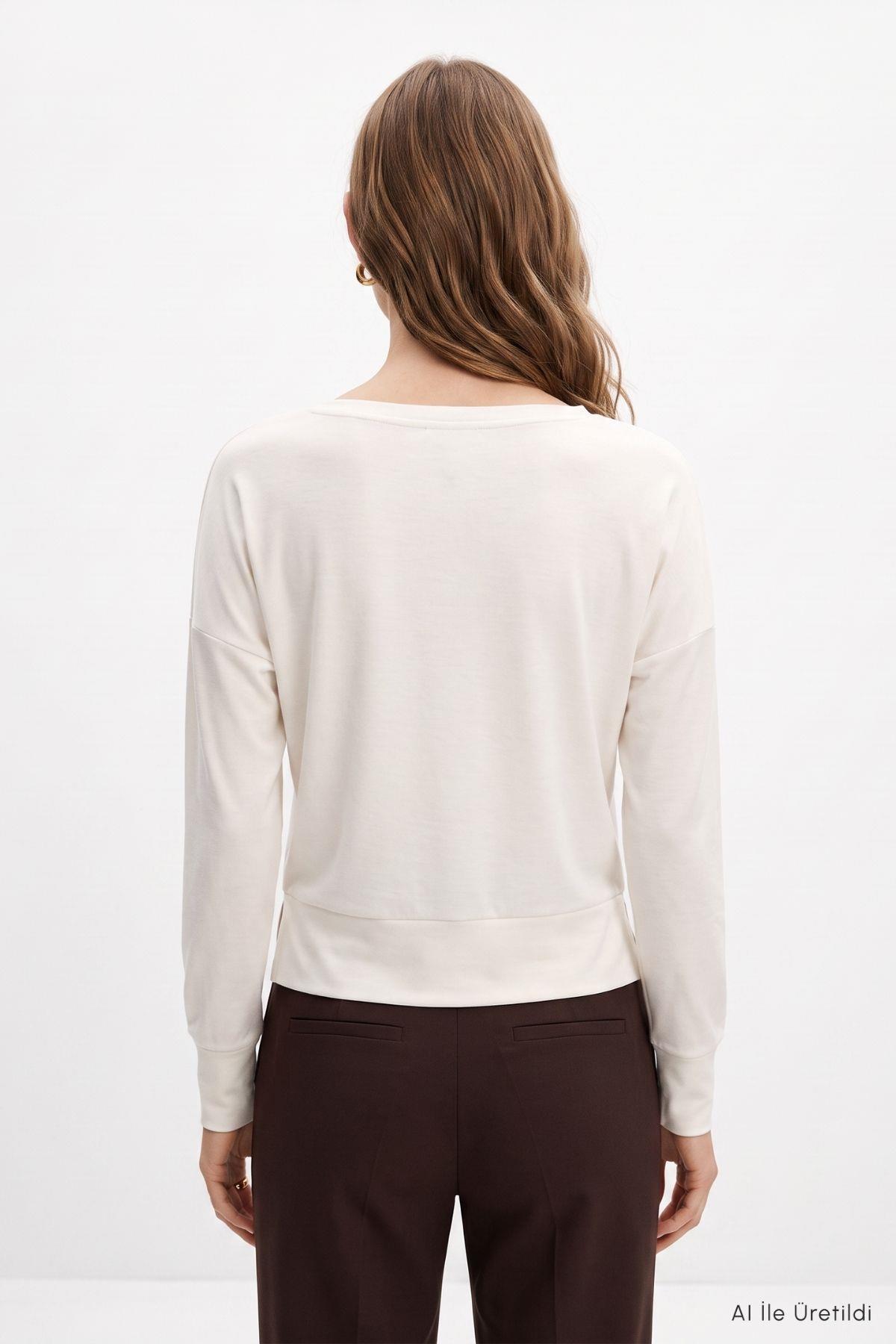Bisiklet Yaka Sweat 8307A Ekru - 3