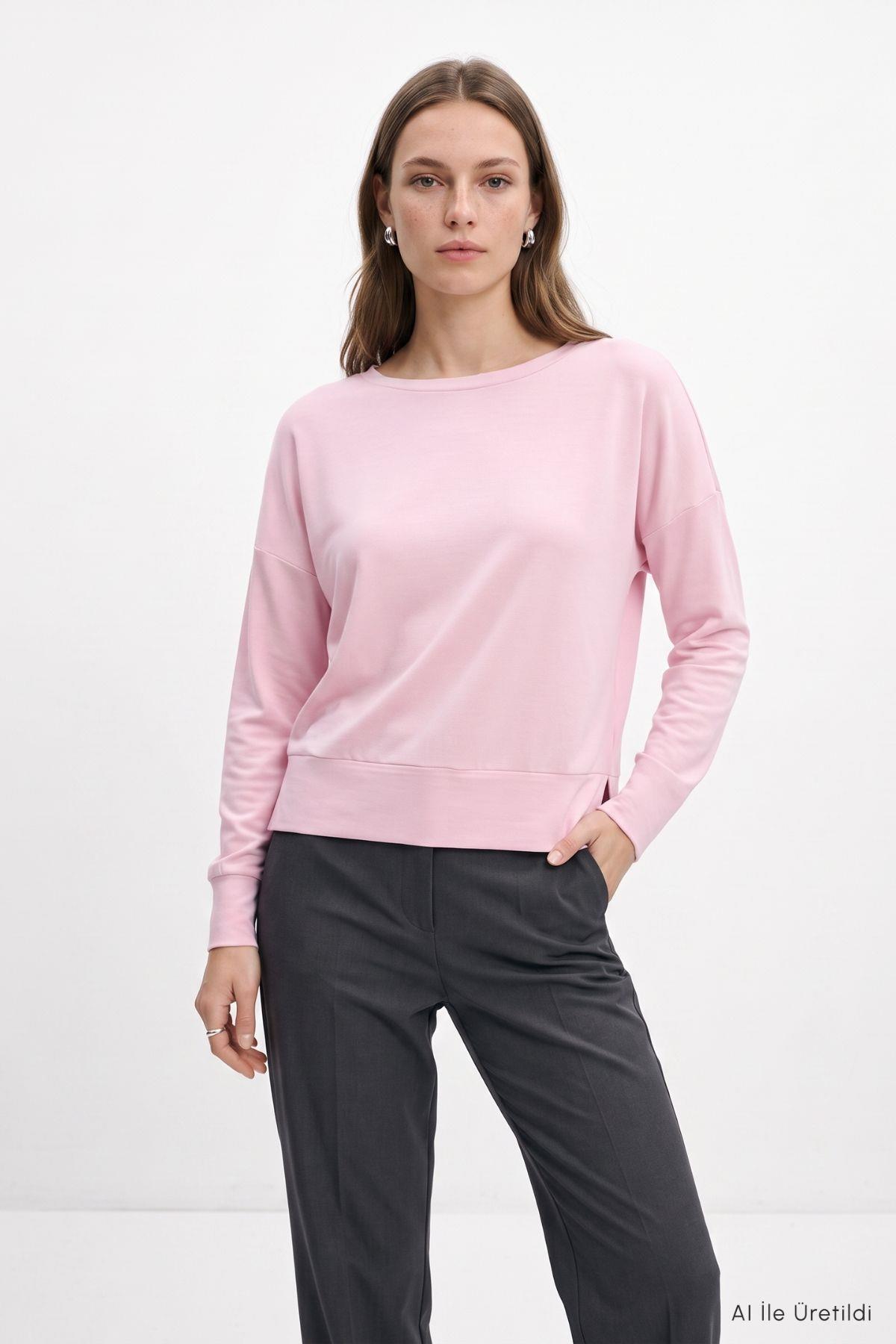 Bisiklet Yaka Sweat 8307A Pembe - RAYS