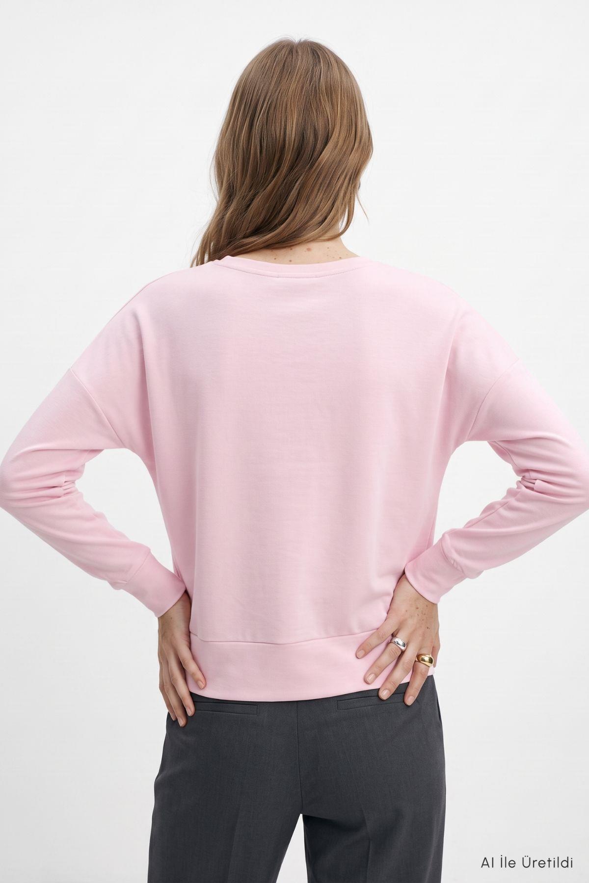 Bisiklet Yaka Sweat 8307A Pembe - 3