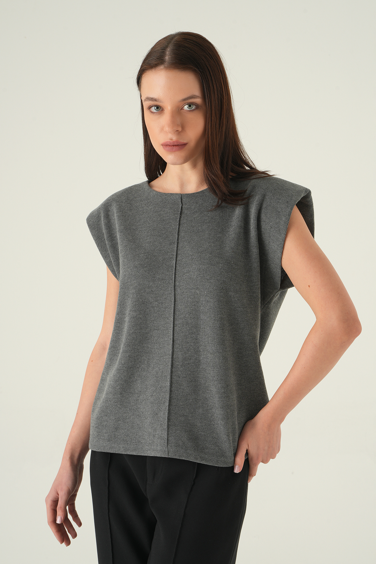 Bisiklet Yaka Tişört Antrasit 3105A - 6