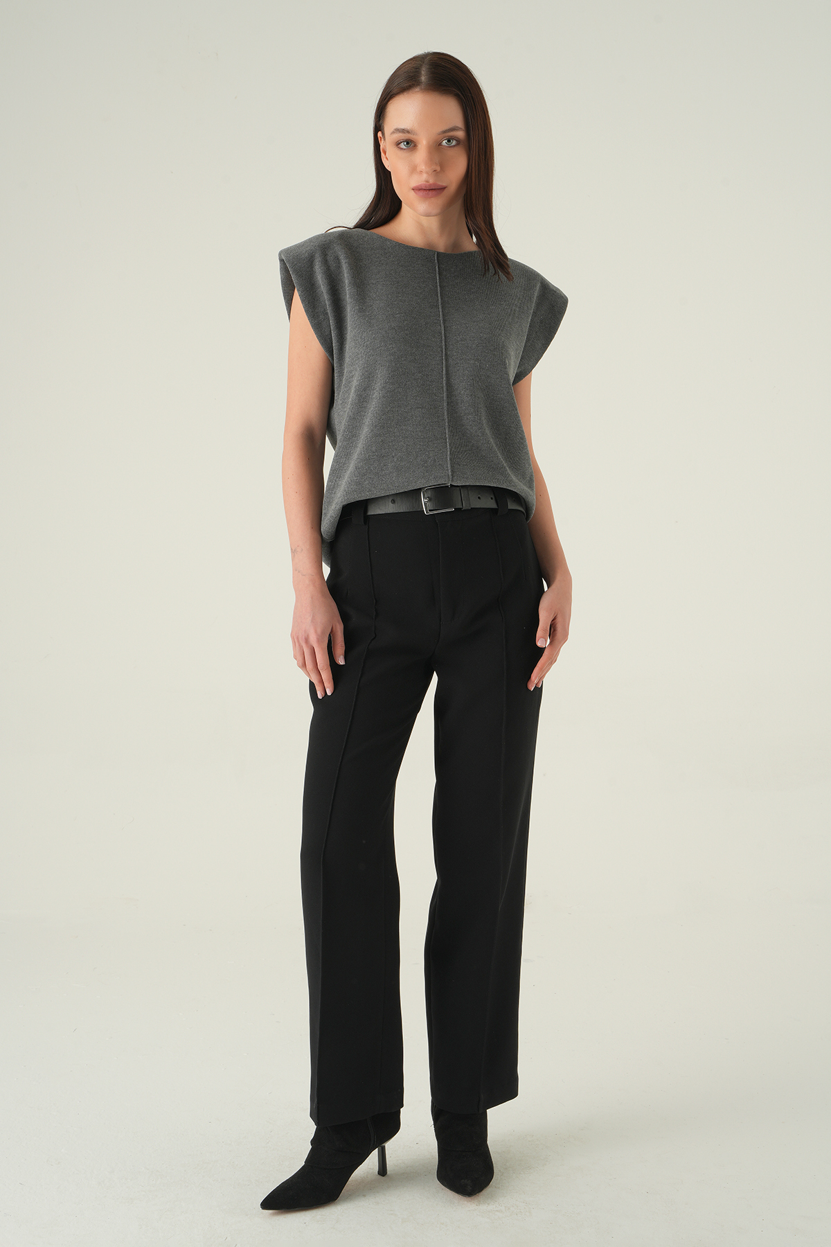 Bisiklet Yaka Tişört Antrasit 3105A - 3