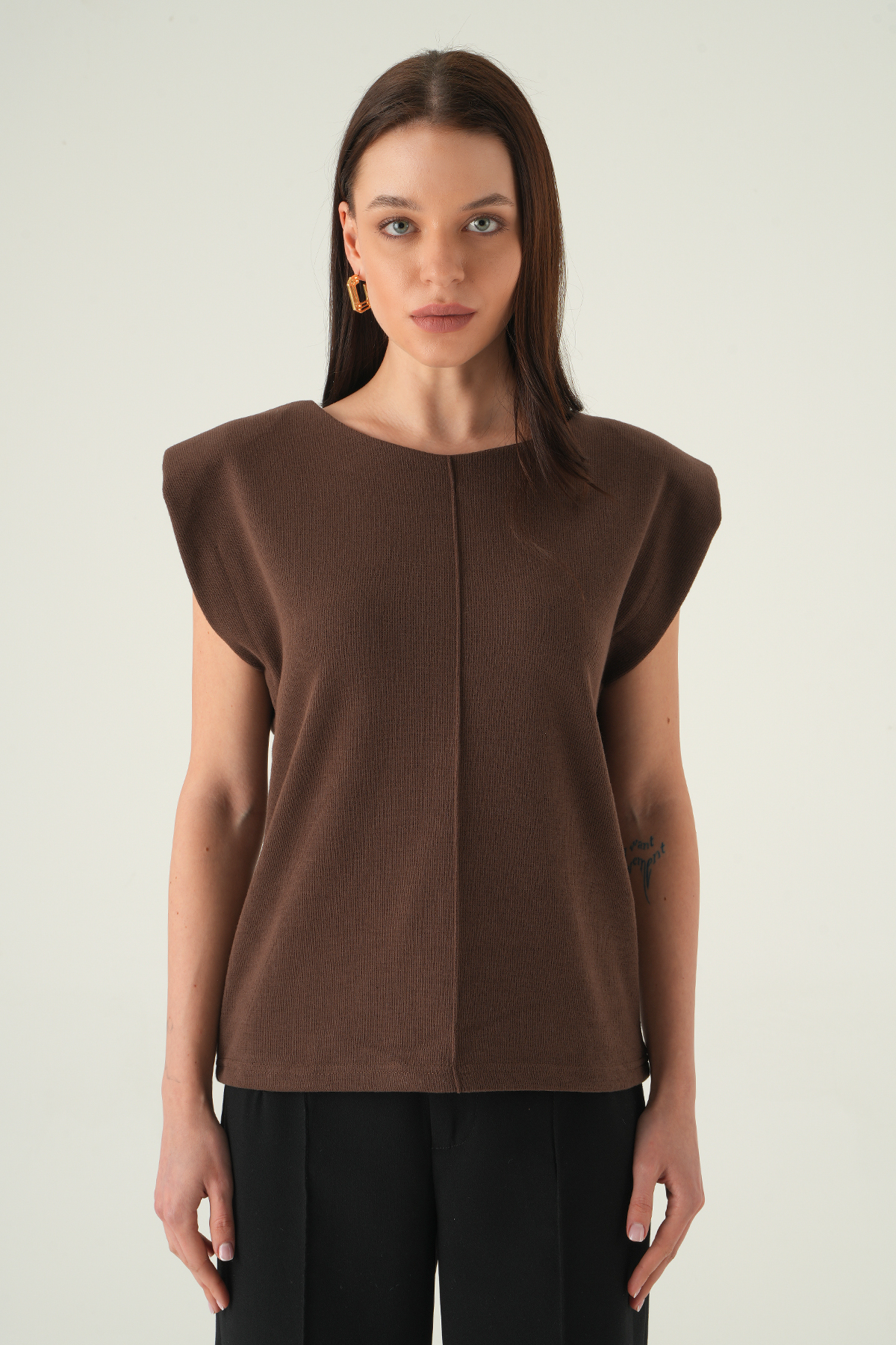 Bisiklet Yaka Tişört Kahve 3105A - 2