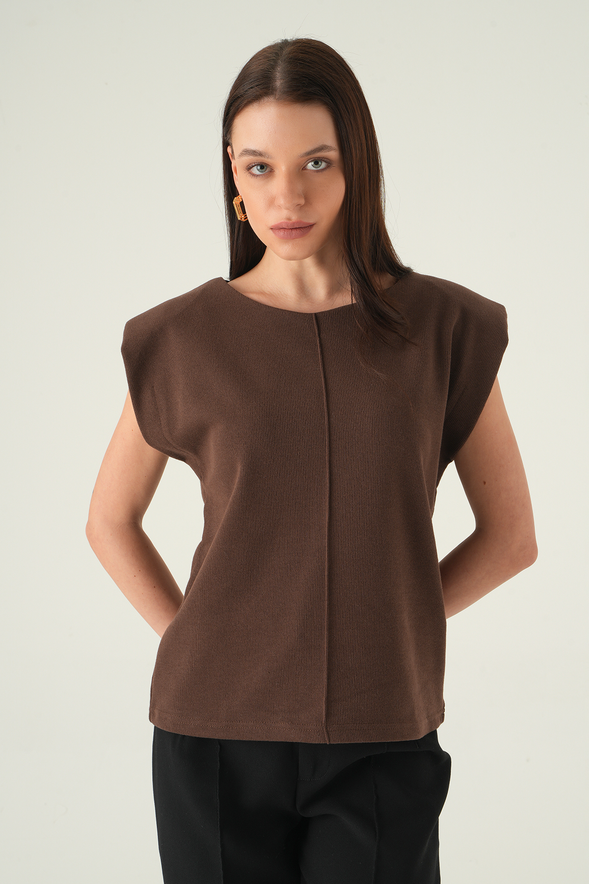 Bisiklet Yaka Tişört Kahve 3105A - 6