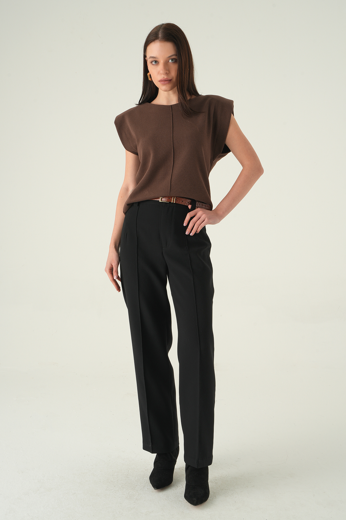 Bisiklet Yaka Tişört Kahve 3105A - 3