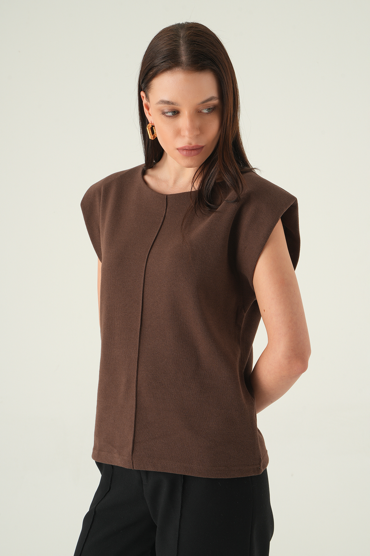 Bisiklet Yaka Tişört Kahve 3105A - 7