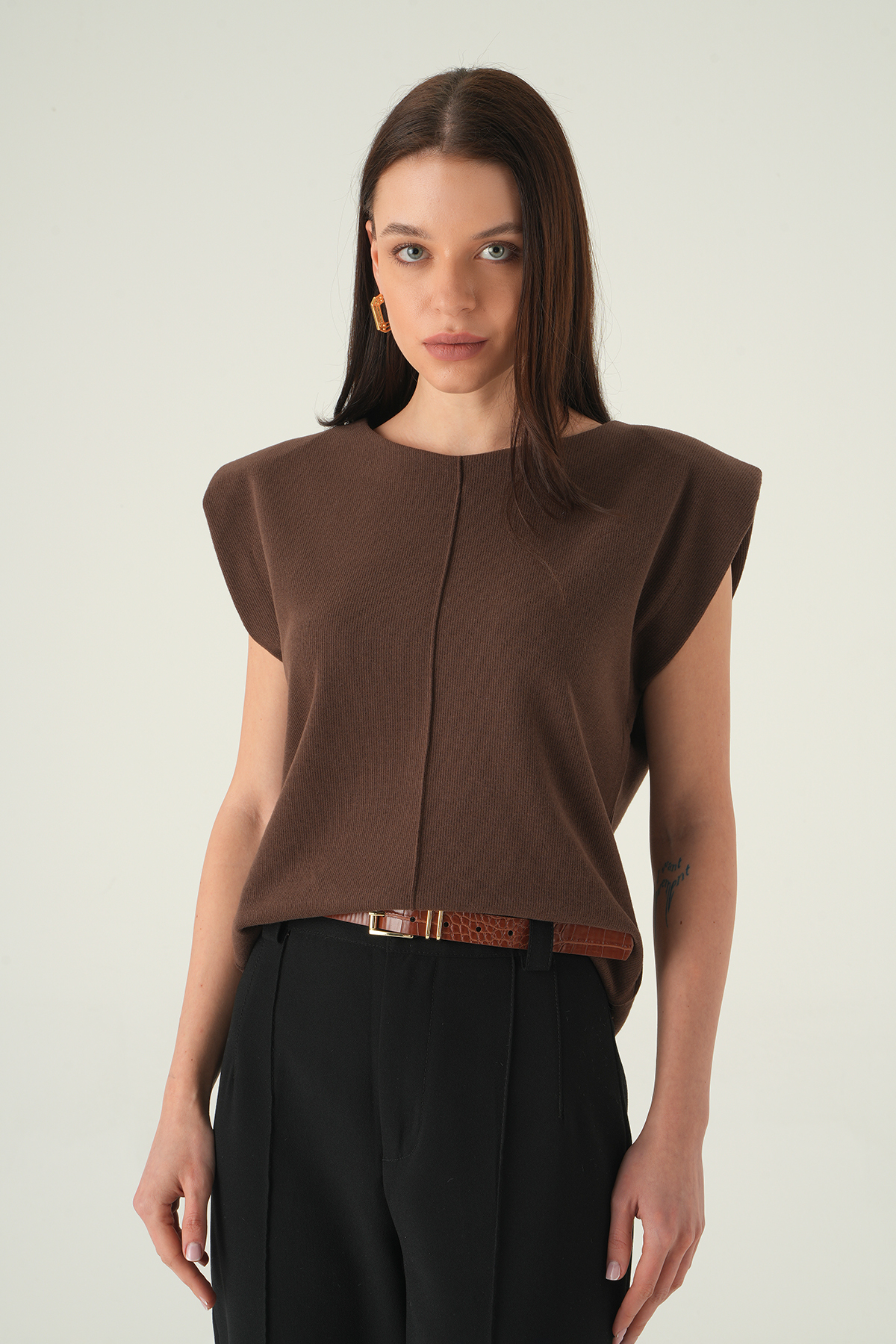 Bisiklet Yaka Tişört Kahve 3105A - RAYS