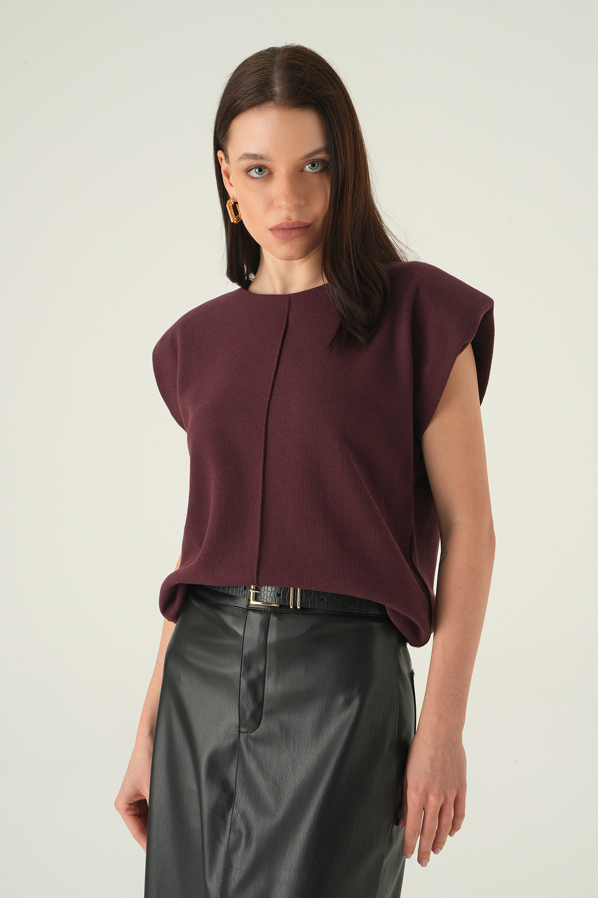 Bisiklet Yaka Tişört Mürdüm 3105A 