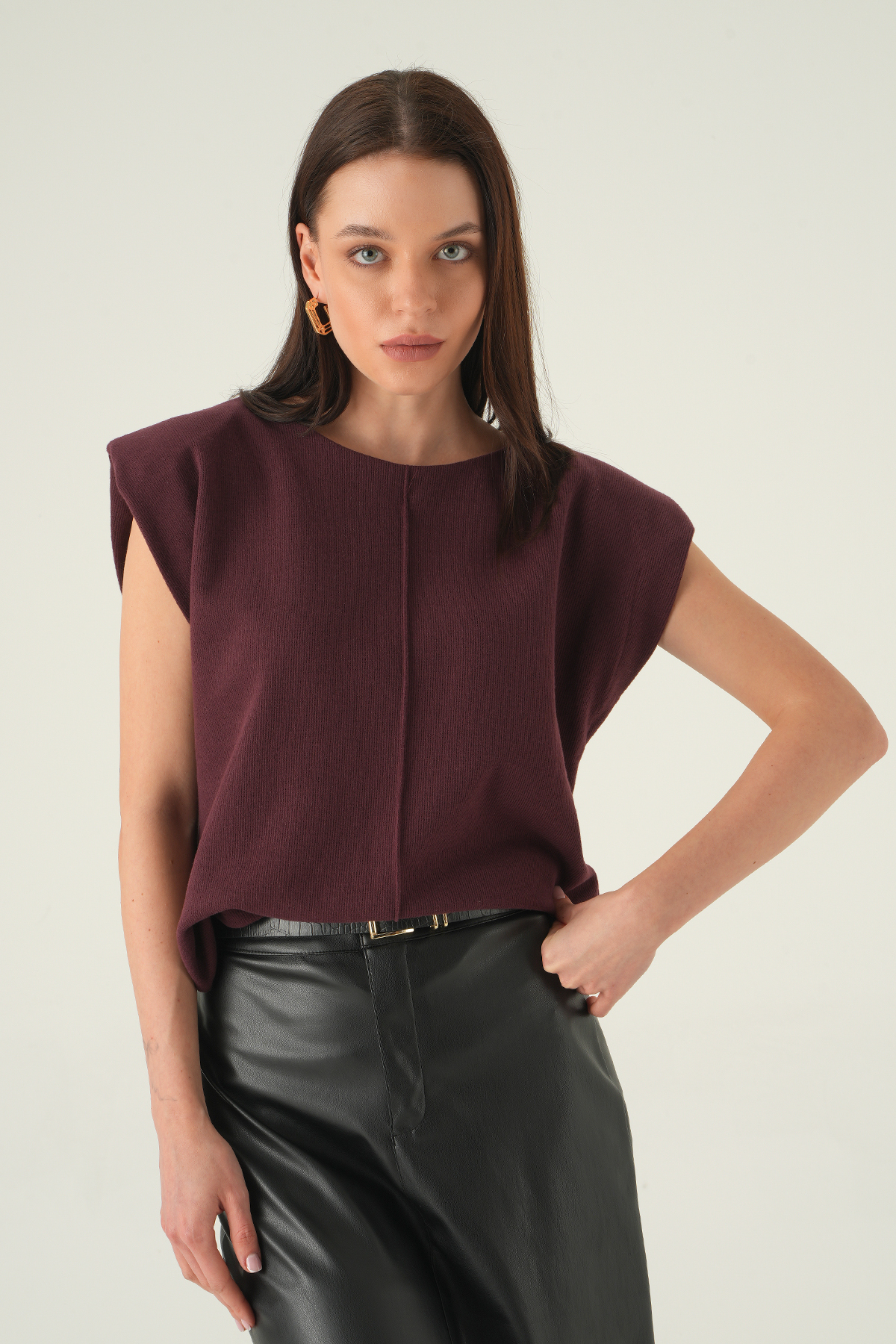 Bisiklet Yaka Tişört Mürdüm 3105A - 2