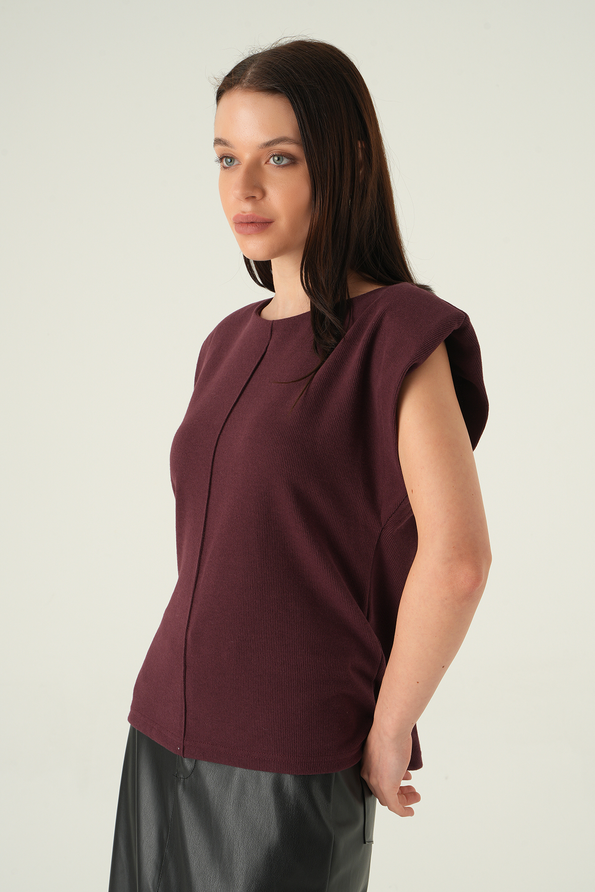 Bisiklet Yaka Tişört Mürdüm 3105A - 6