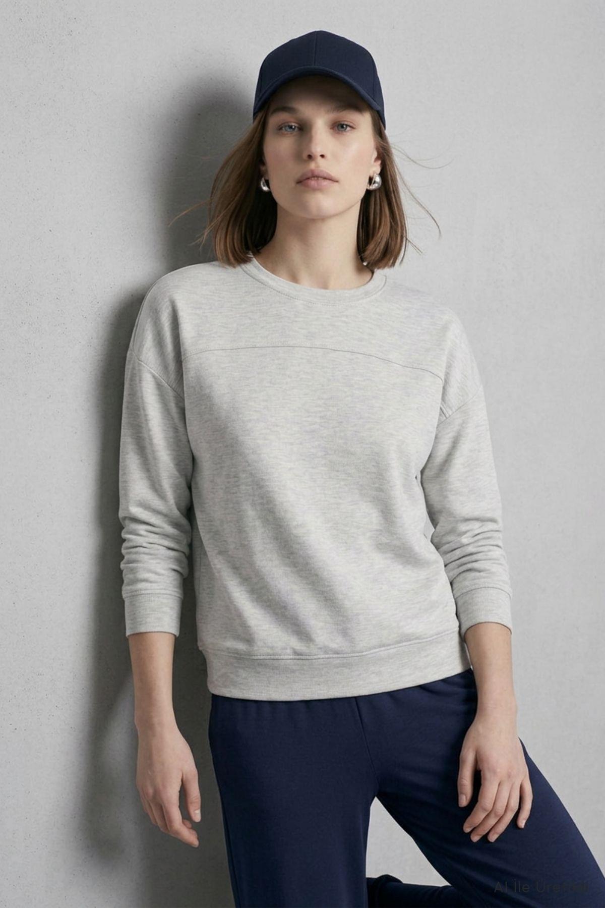 Bisiklet Yaka Tunik 8203A Gri Melanj - RAYS