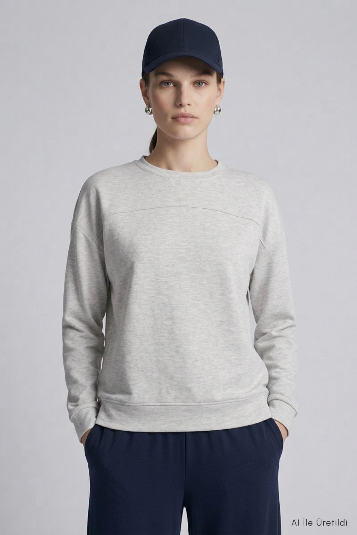 Bisiklet Yaka Tunik 8203A Gri Melanj - RAYS