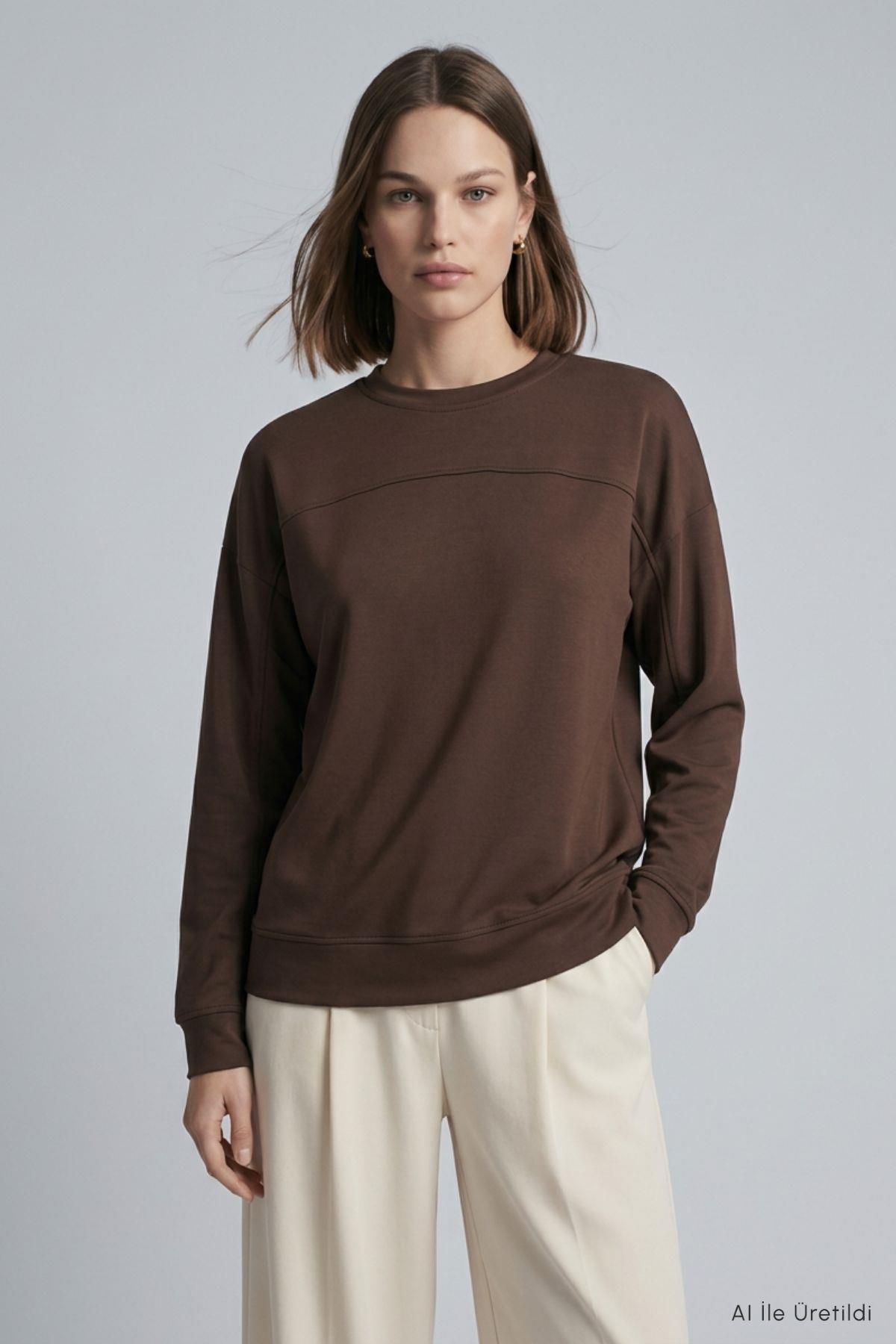 Bisiklet Yaka Tunik 8203A Kahve - 2