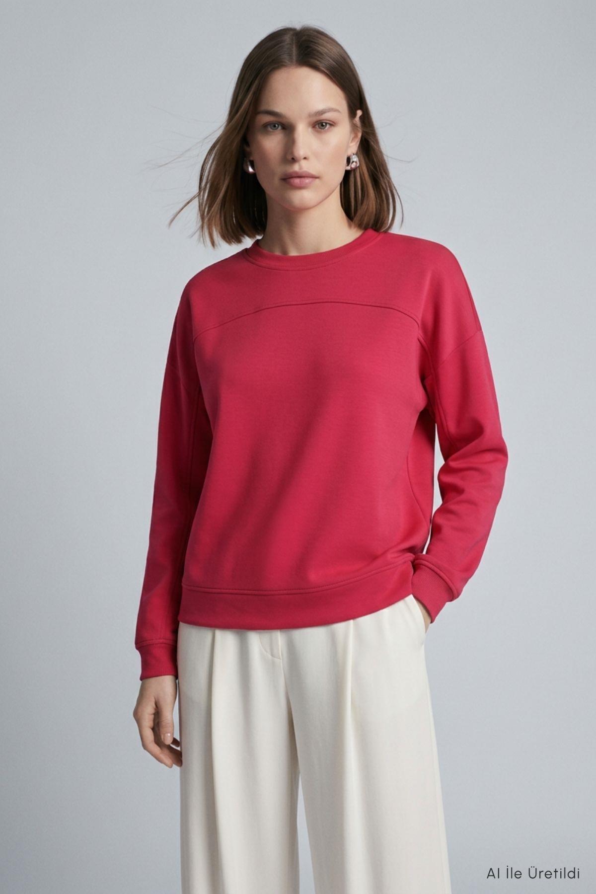 Bisiklet Yaka Tunik 8203A Kırmızı - RAYS