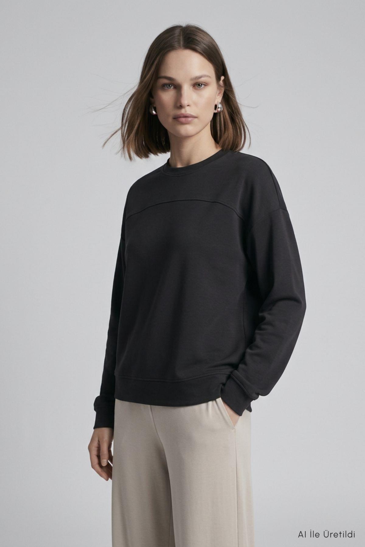 Bisiklet Yaka Tunik 8203A Siyah - RAYS