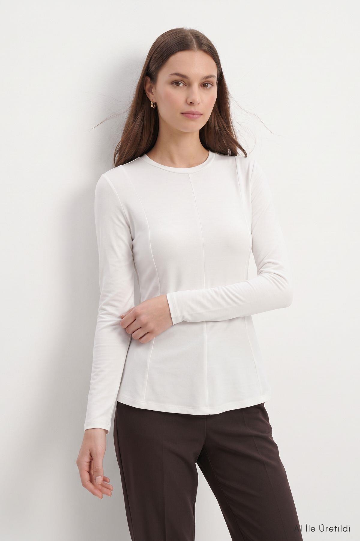 Bisiklet Yaka Uzun Kol Peplum Bluz 8402A Ekru - RAYS (1)