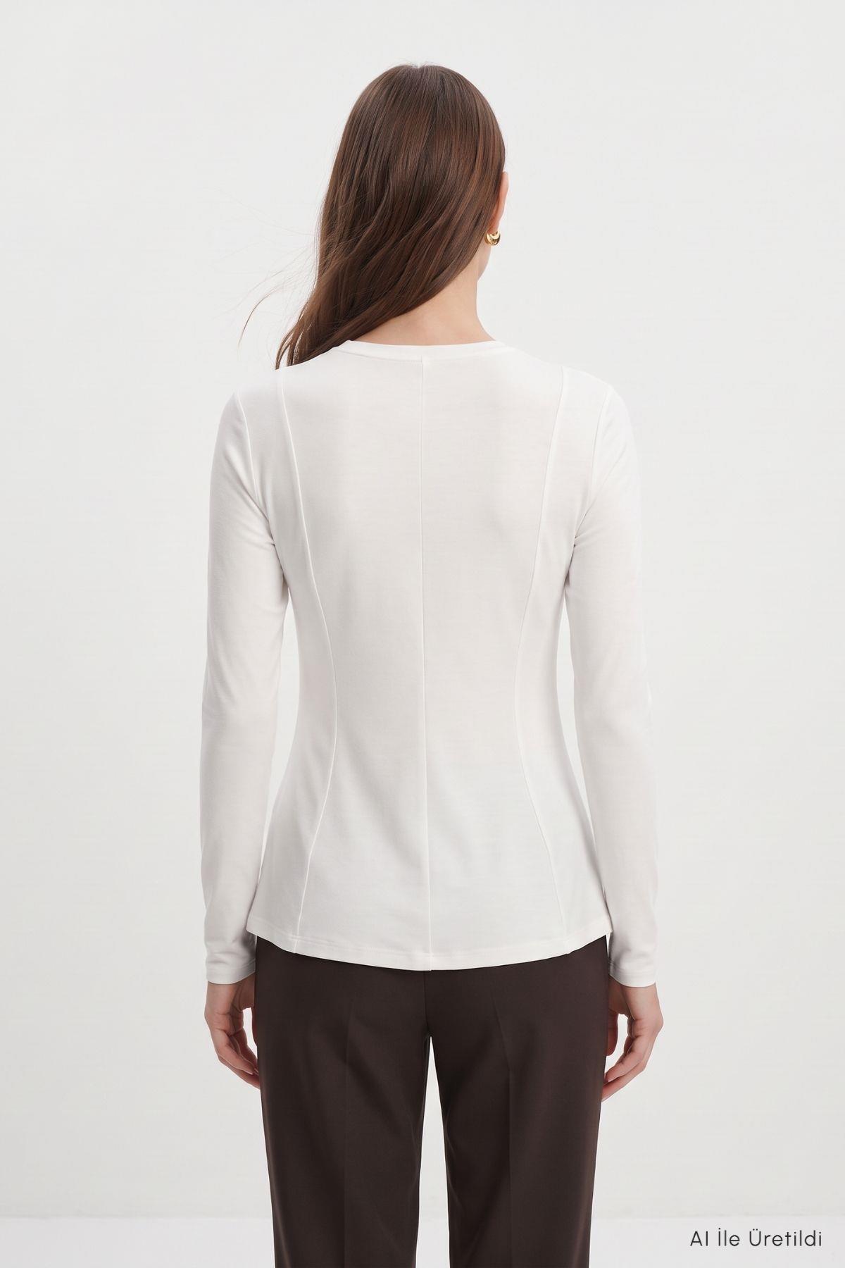Bisiklet Yaka Uzun Kol Peplum Bluz 8402A Ekru - 3