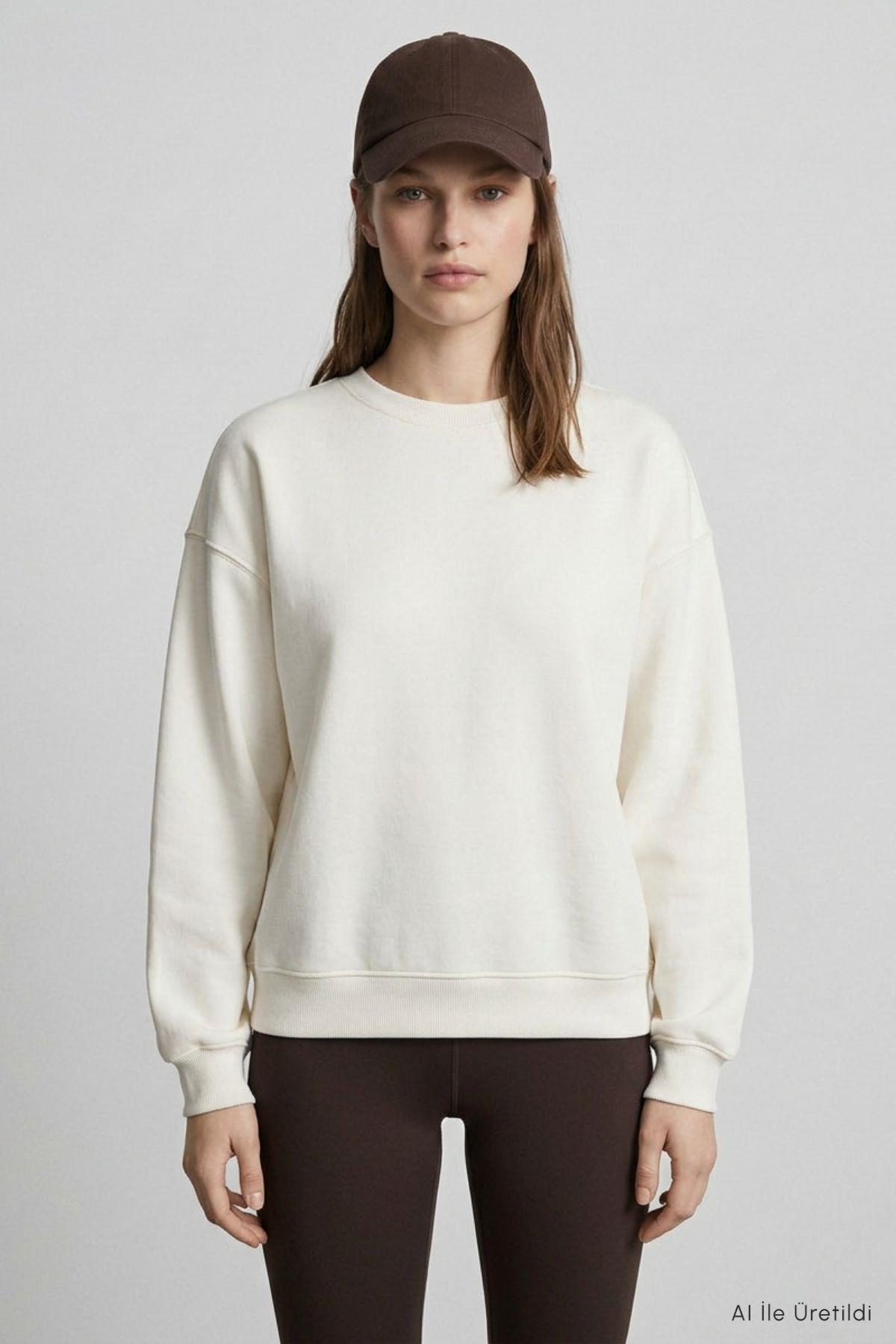 Bisiklet Yakalı Basic Oversize Sweatshirt 954 Ekru - RAYS (1)