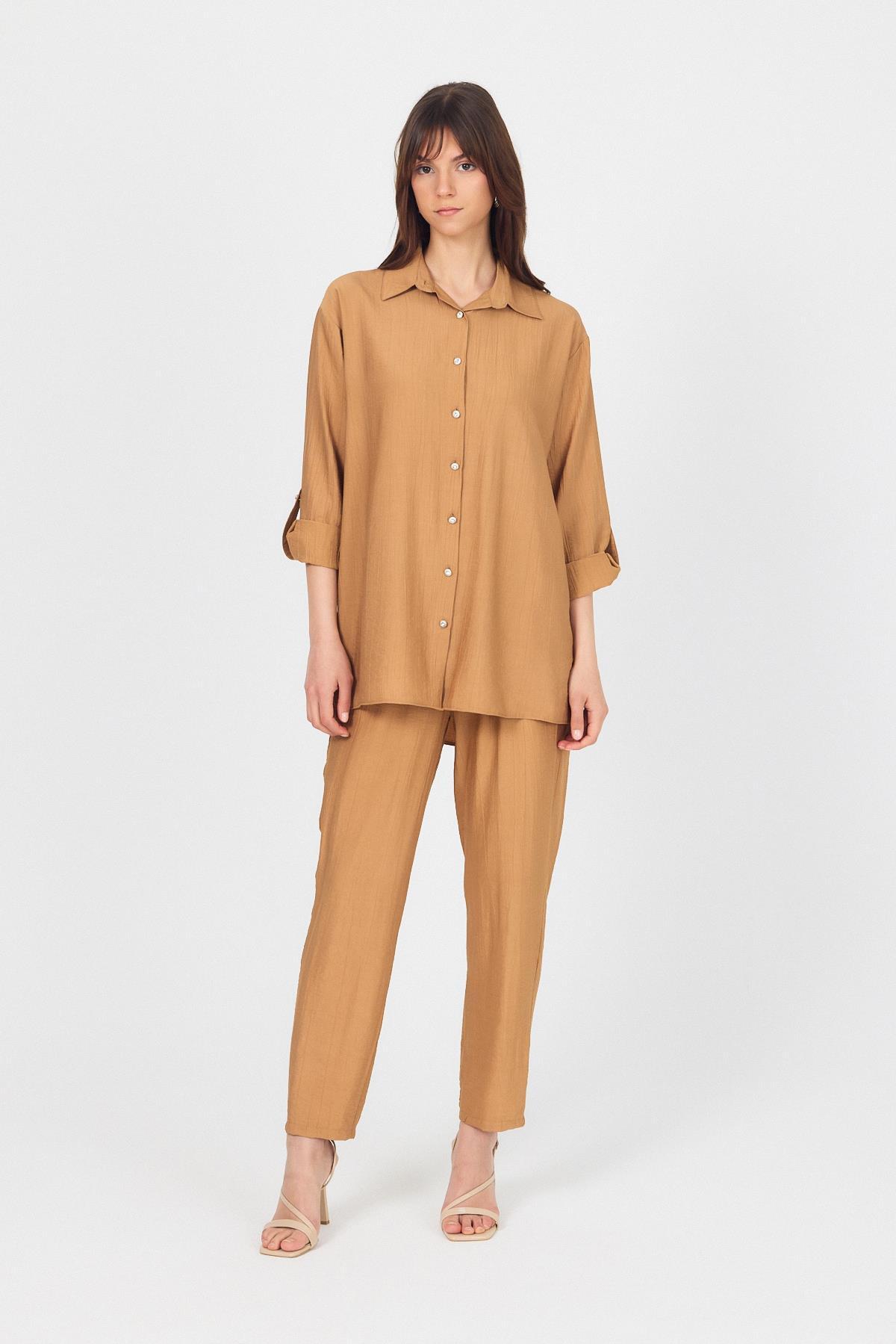 Bisküvi Dokuma Gömlek Pantolon İkili Takım 4607A - 8