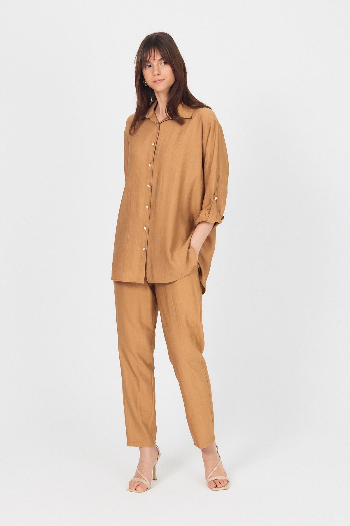 Bisküvi Dokuma Gömlek Pantolon İkili Takım 4607A - 6