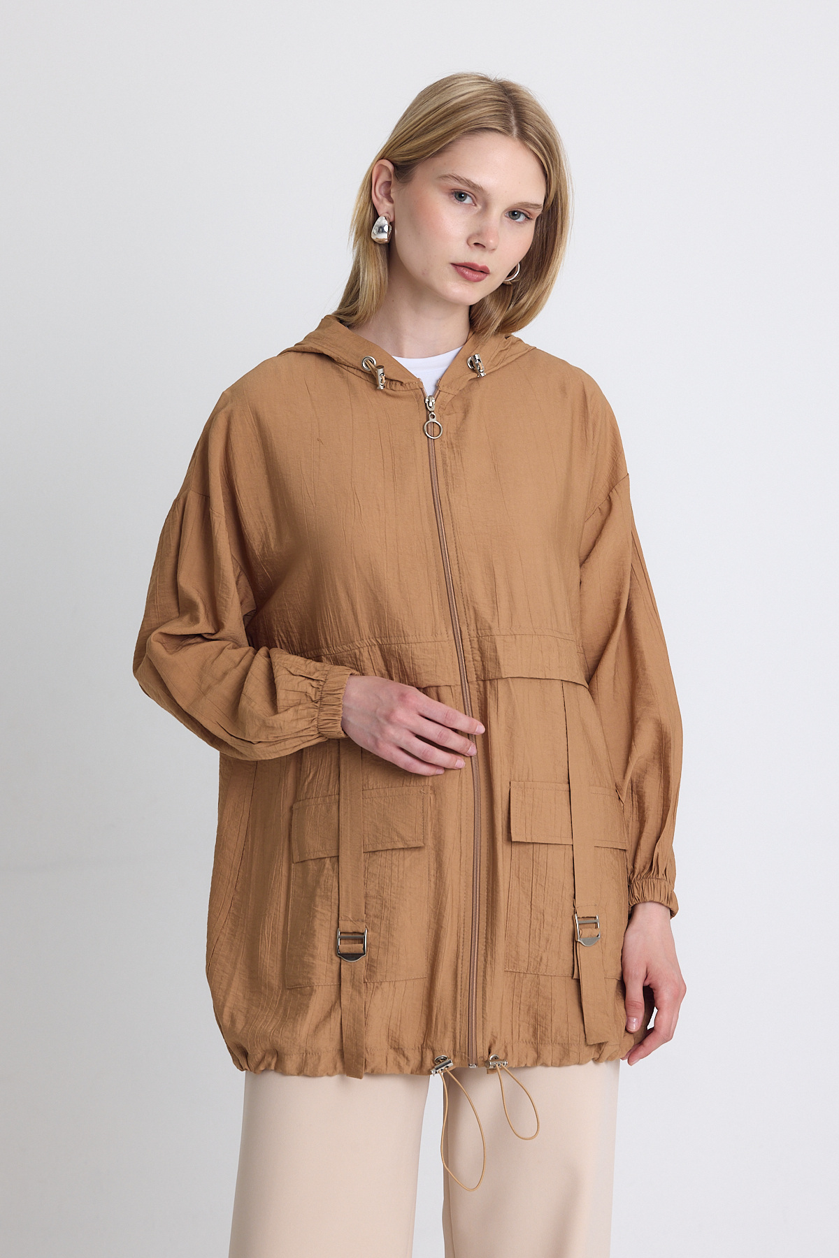 Bisküvi Kapüşonlu Cepli Fermuarlı Kap 4572A - 6