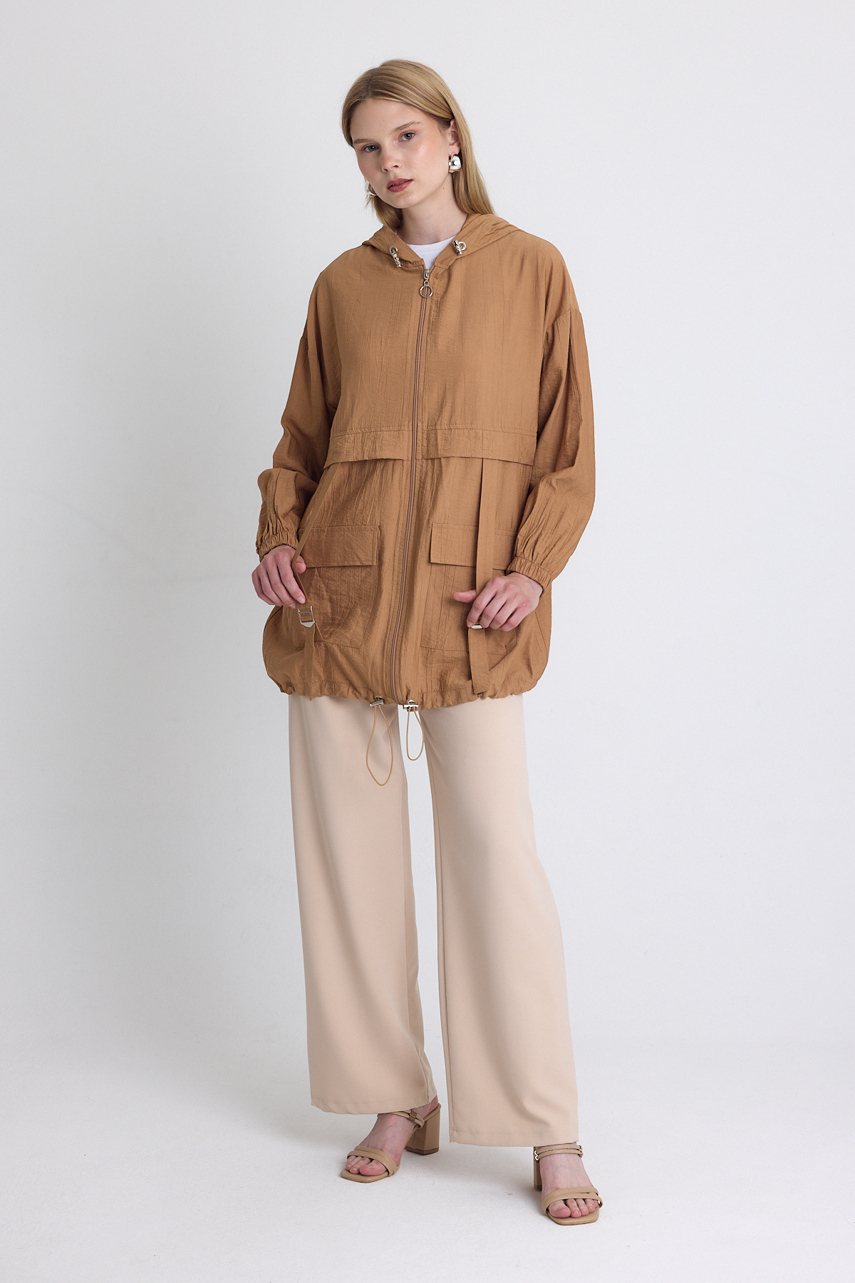 Bisküvi Kapüşonlu Cepli Fermuarlı Kap 4572A - 3