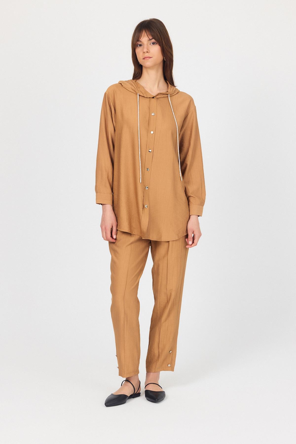 Bisküvi Kapüşonlu Düğmeli İkili Takım 4585A - 8