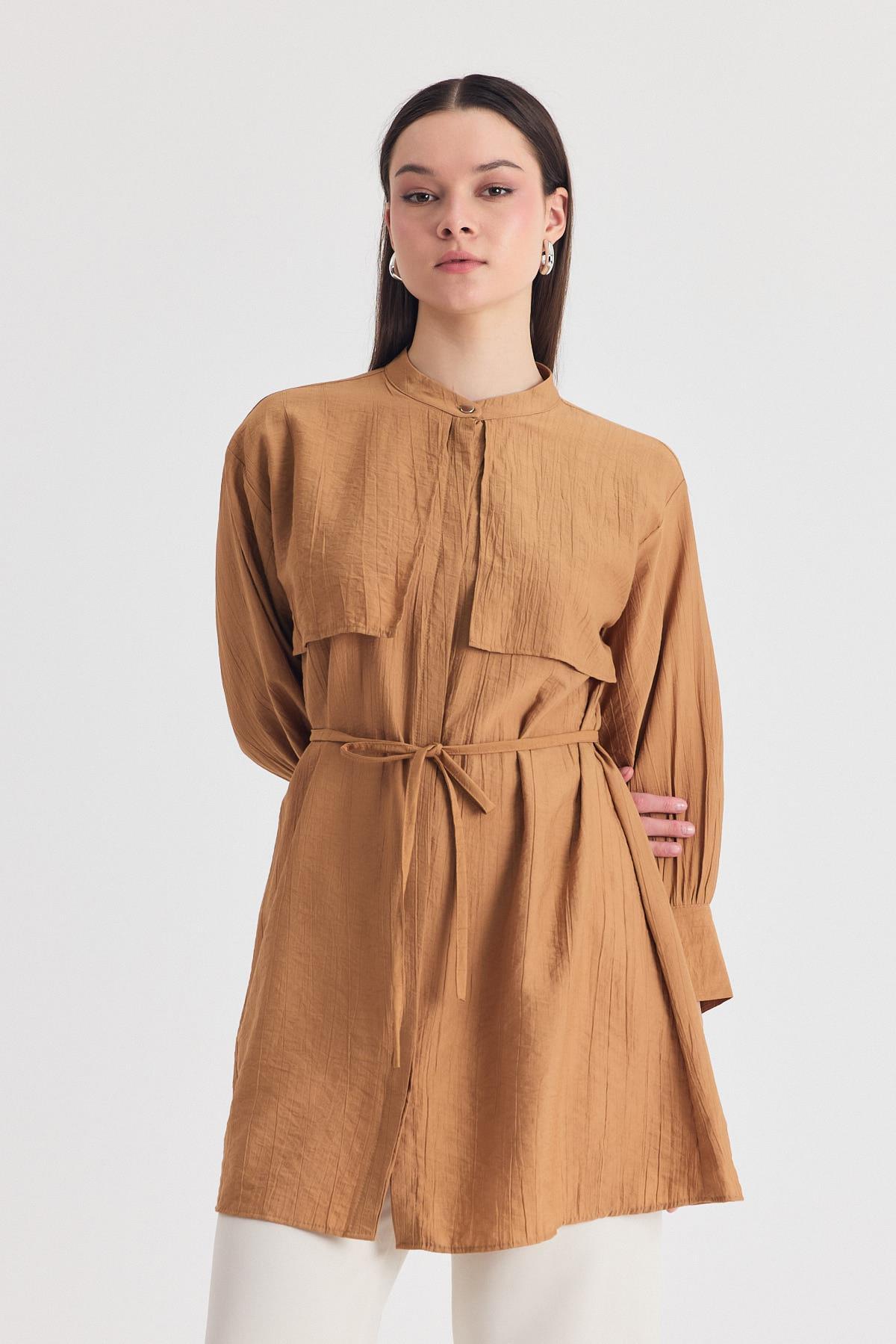 Bisküvi Parça Detaylı İp Bağcıklı Gömlek 4553A - 6