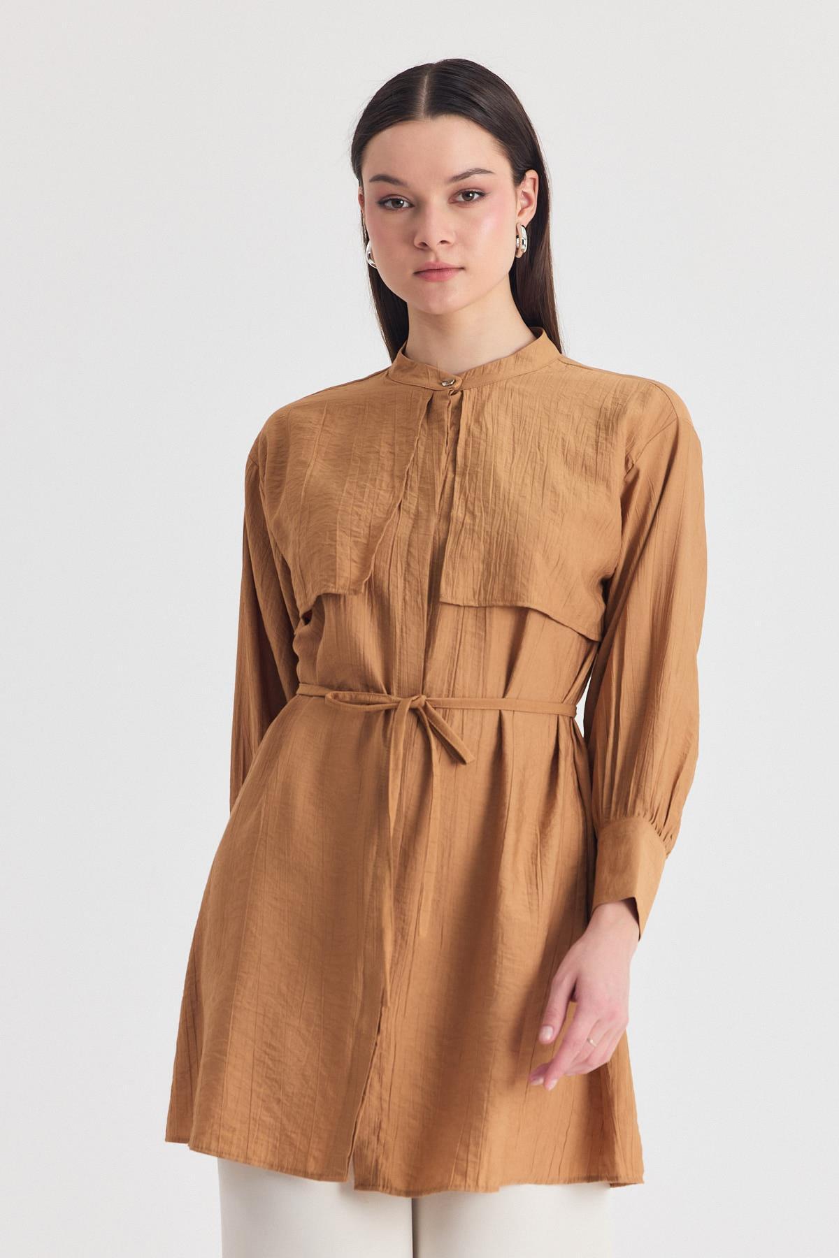 Bisküvi Parça Detaylı İp Bağcıklı Gömlek 4553A - RAYS