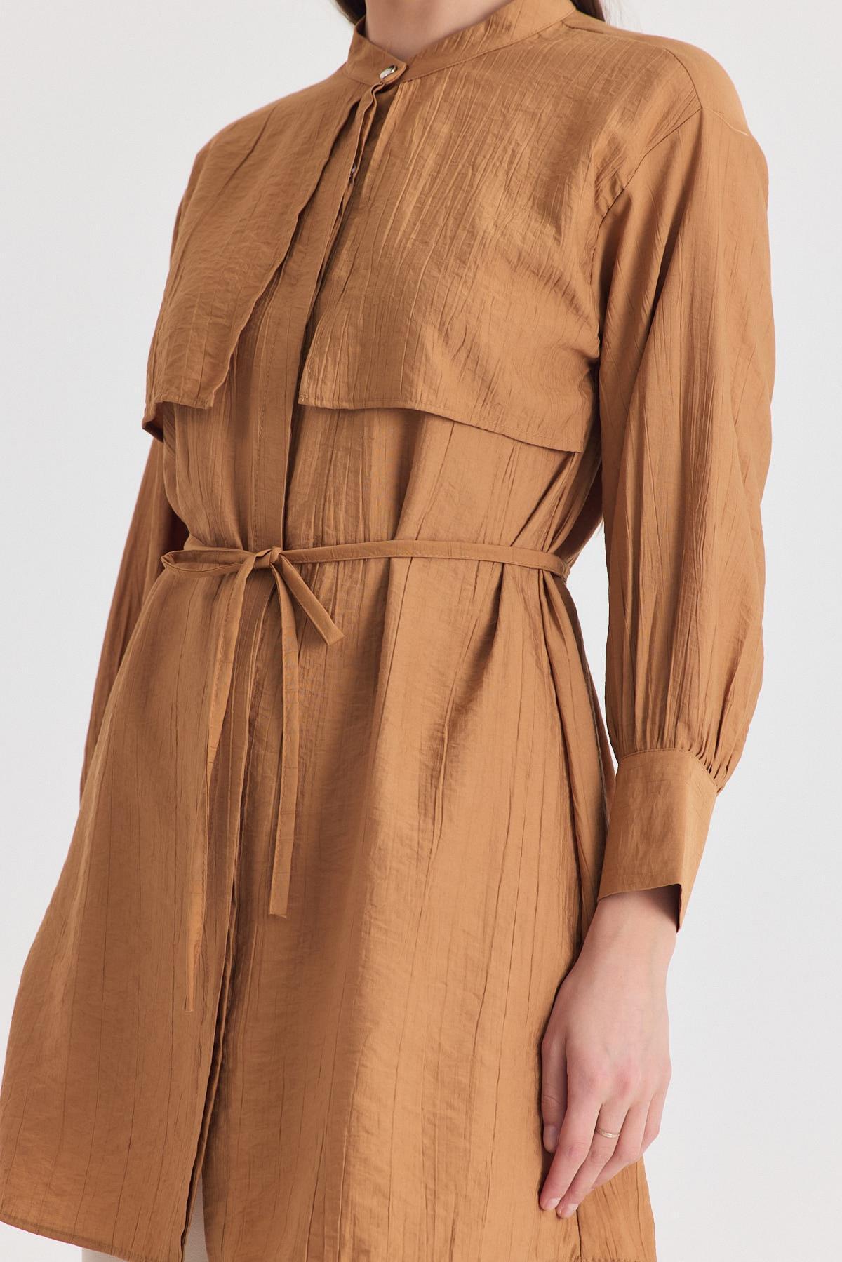 Bisküvi Parça Detaylı İp Bağcıklı Gömlek 4553A - RAYS