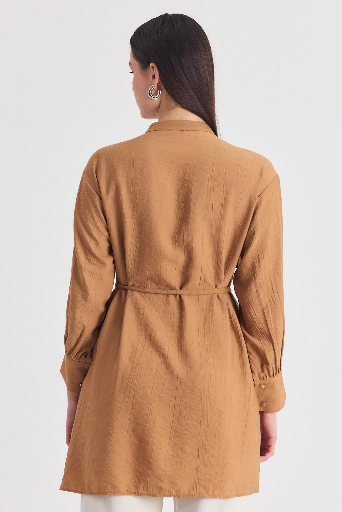 Bisküvi Parça Detaylı İp Bağcıklı Gömlek 4553A - 5