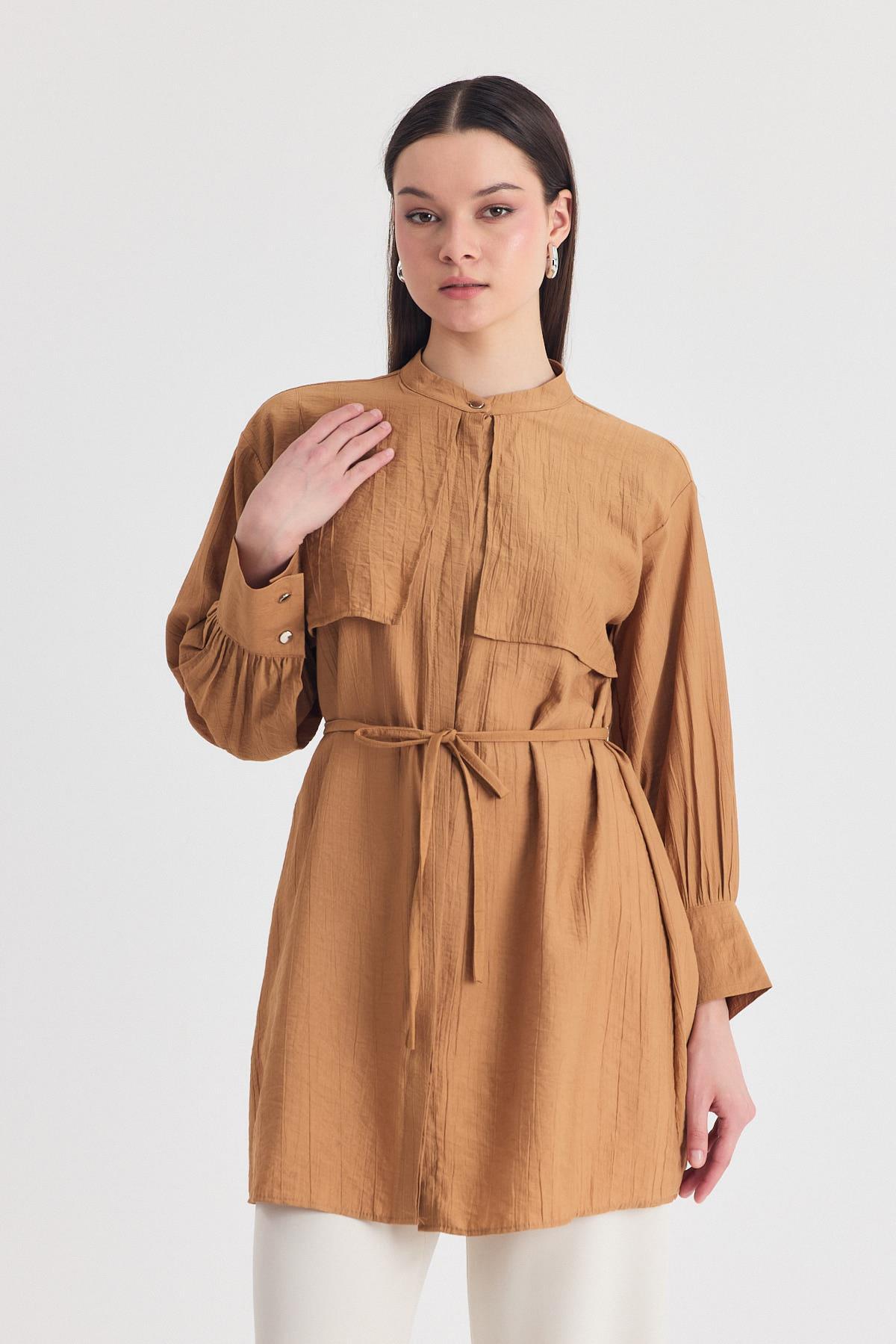 Bisküvi Parça Detaylı İp Bağcıklı Gömlek 4553A - 8