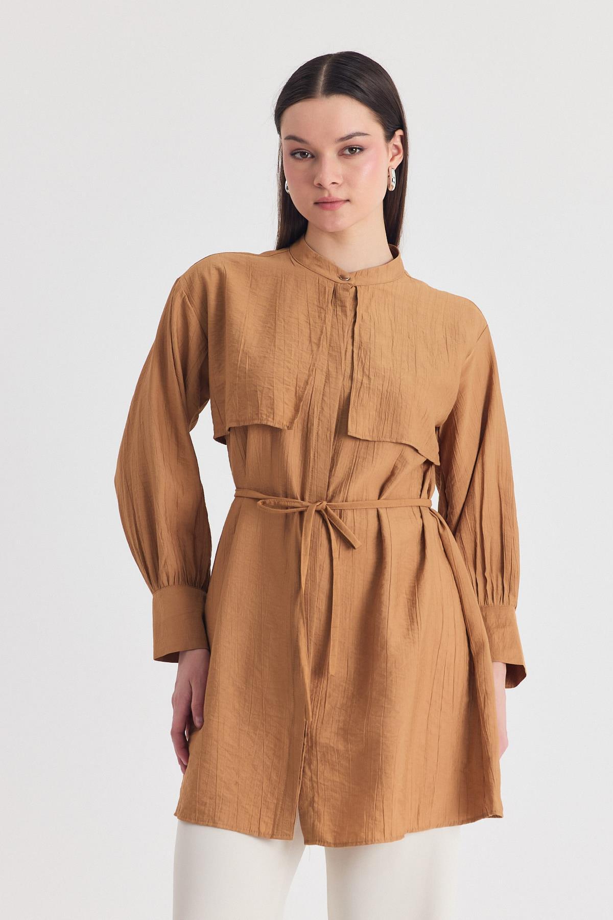 Bisküvi Parça Detaylı İp Bağcıklı Gömlek 4553A - 2