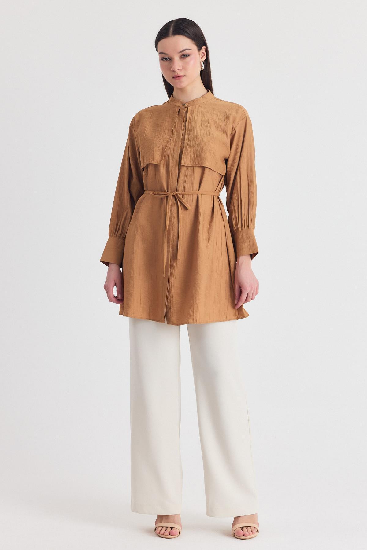 Bisküvi Parça Detaylı İp Bağcıklı Gömlek 4553A - 7