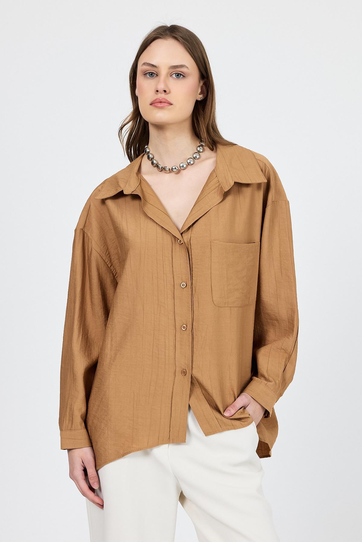 Bisküvi Tek Cep Detaylı Dokuma Gömlek 4641A - RAYS