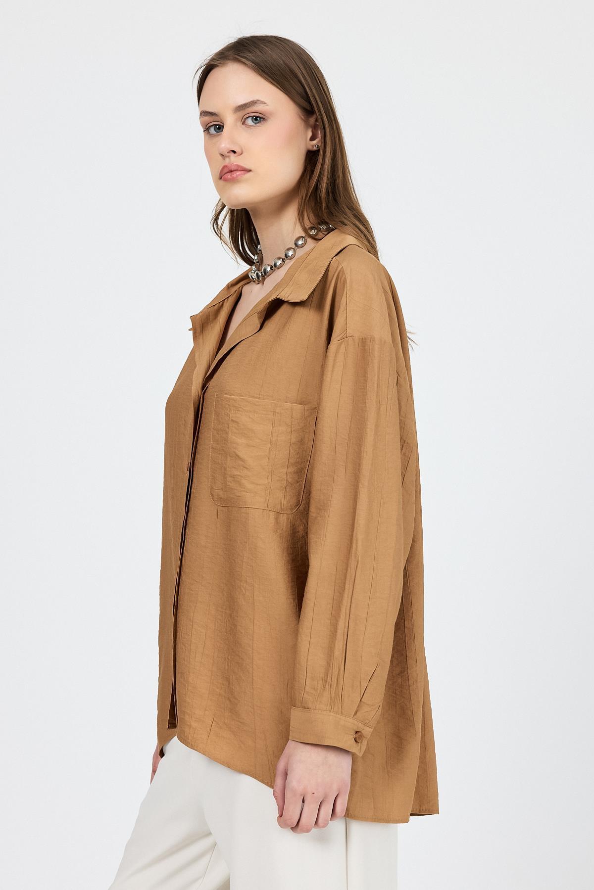 Bisküvi Tek Cep Detaylı Dokuma Gömlek 4641A - RAYS