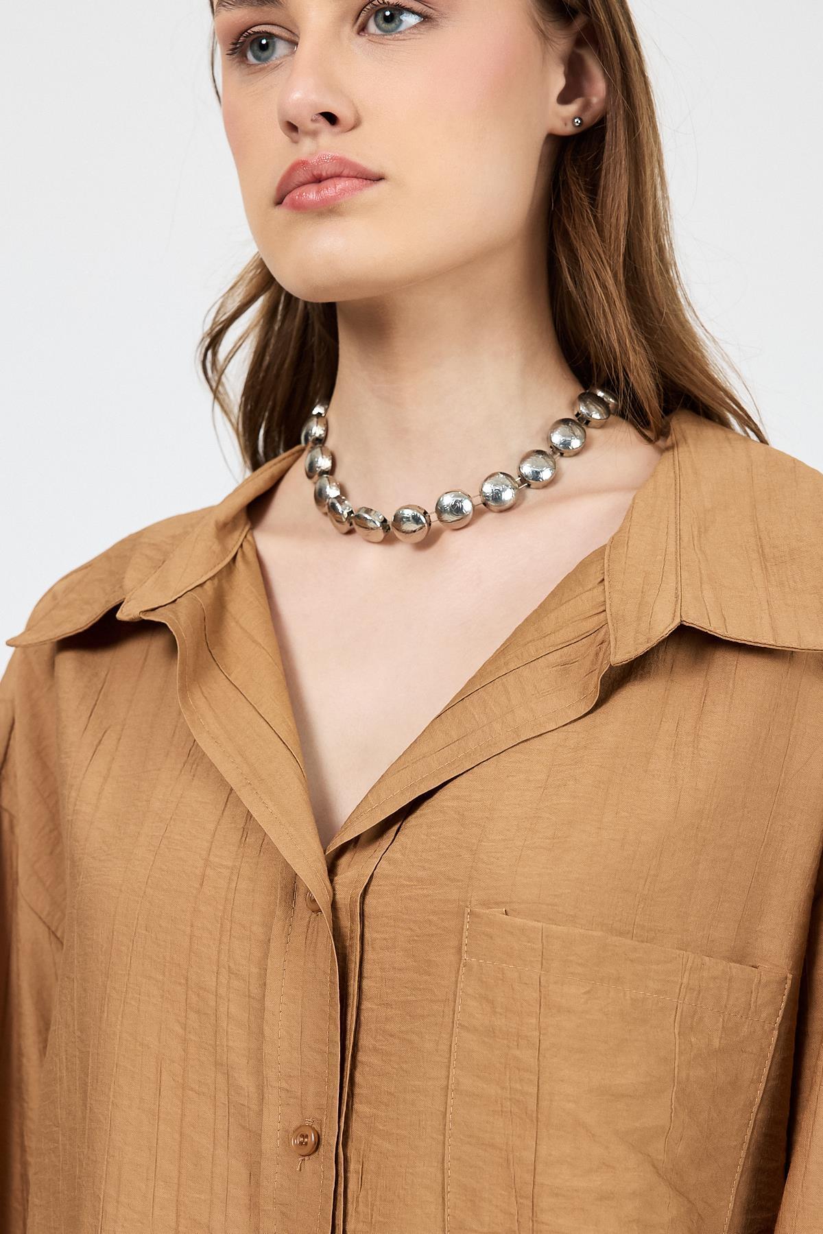 Bisküvi Tek Cep Detaylı Dokuma Gömlek 4641A - 4