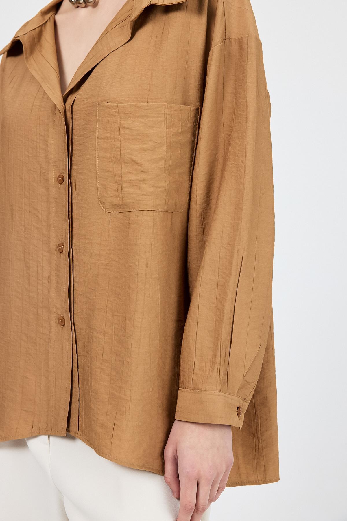 Bisküvi Tek Cep Detaylı Dokuma Gömlek 4641A - 7