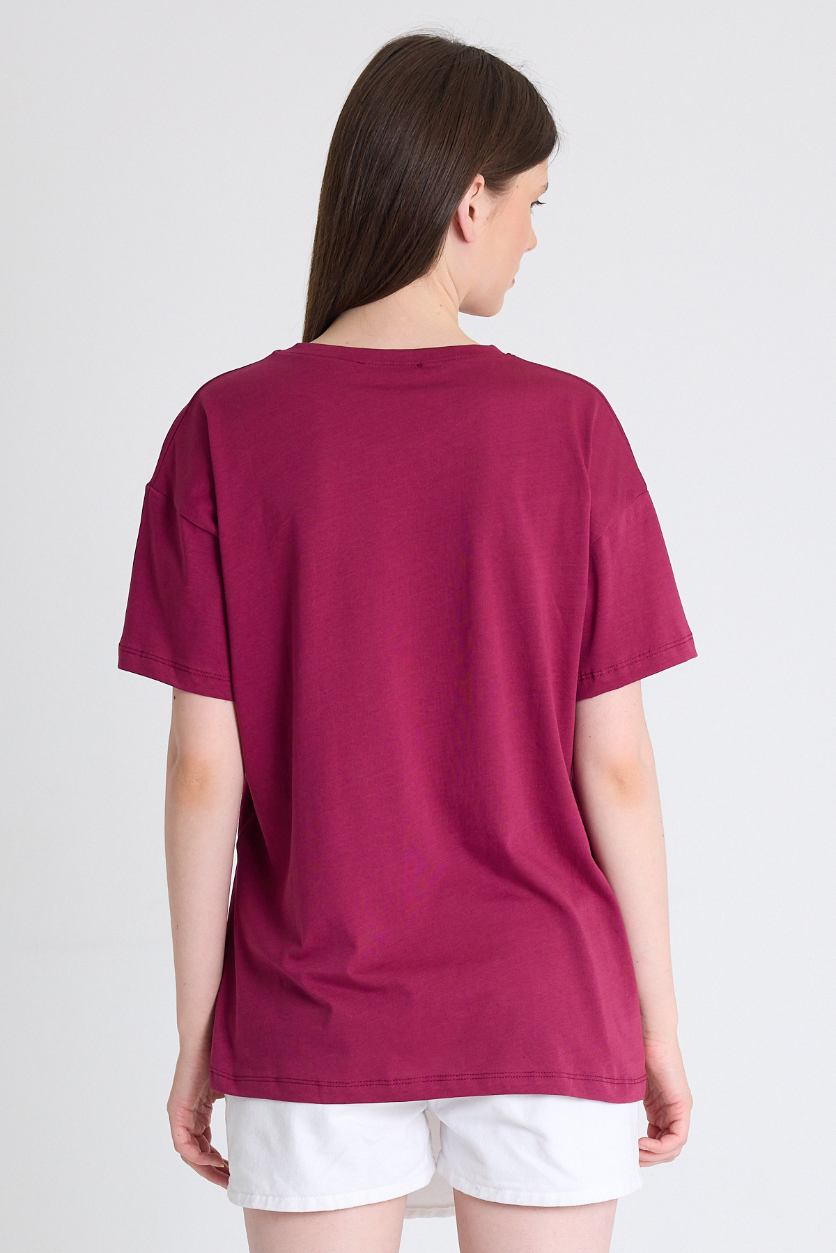 Bordo %100 Pamuk Yazı Baskılı Tişört 2150-15M - 5