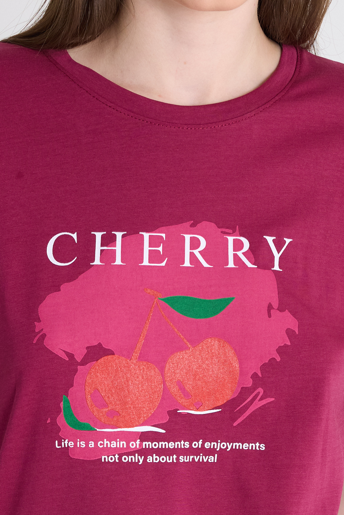 Bordo %100 Pamuk Yazı Baskılı Tişört 2150-15M - 4